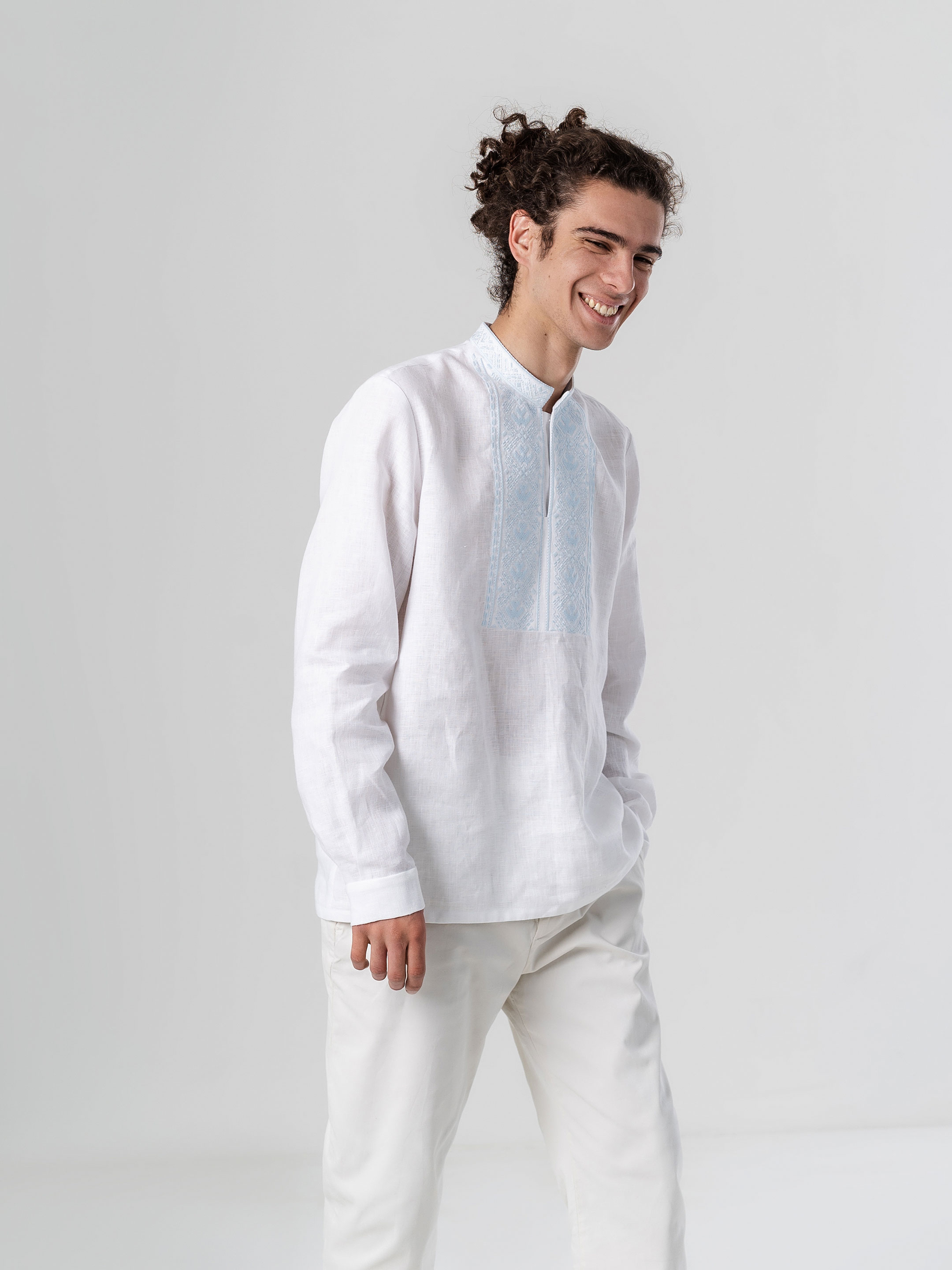 Men's linen shirt with embroidery Sky - photo 1