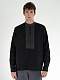 Black linen shirt with embroidered black rhombuses ED17 Black