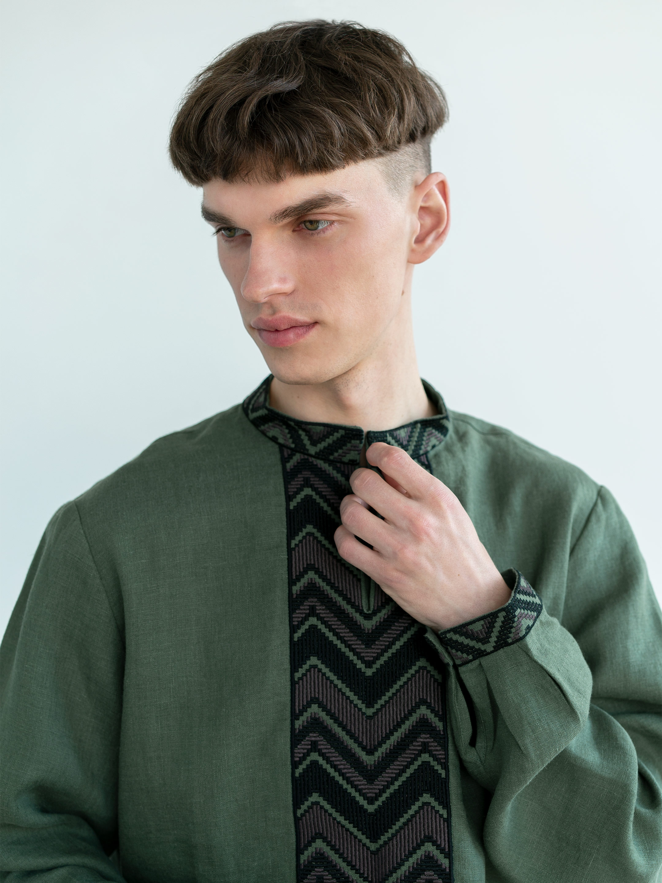 Embroidered shirt made in dark-green color ED8 - photo 1
