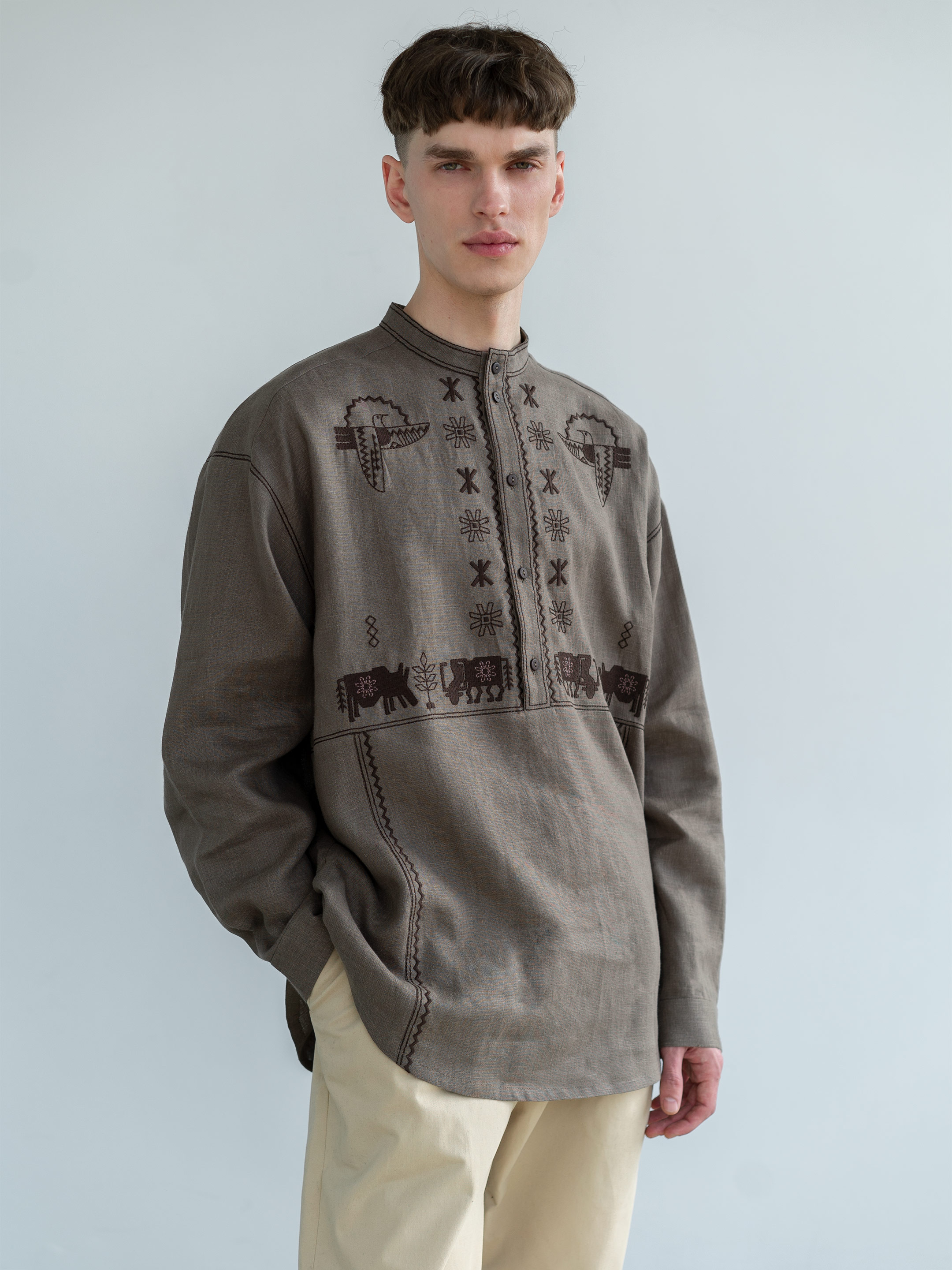 Men's linen shirt with embroidery Adam Brown - photo 1