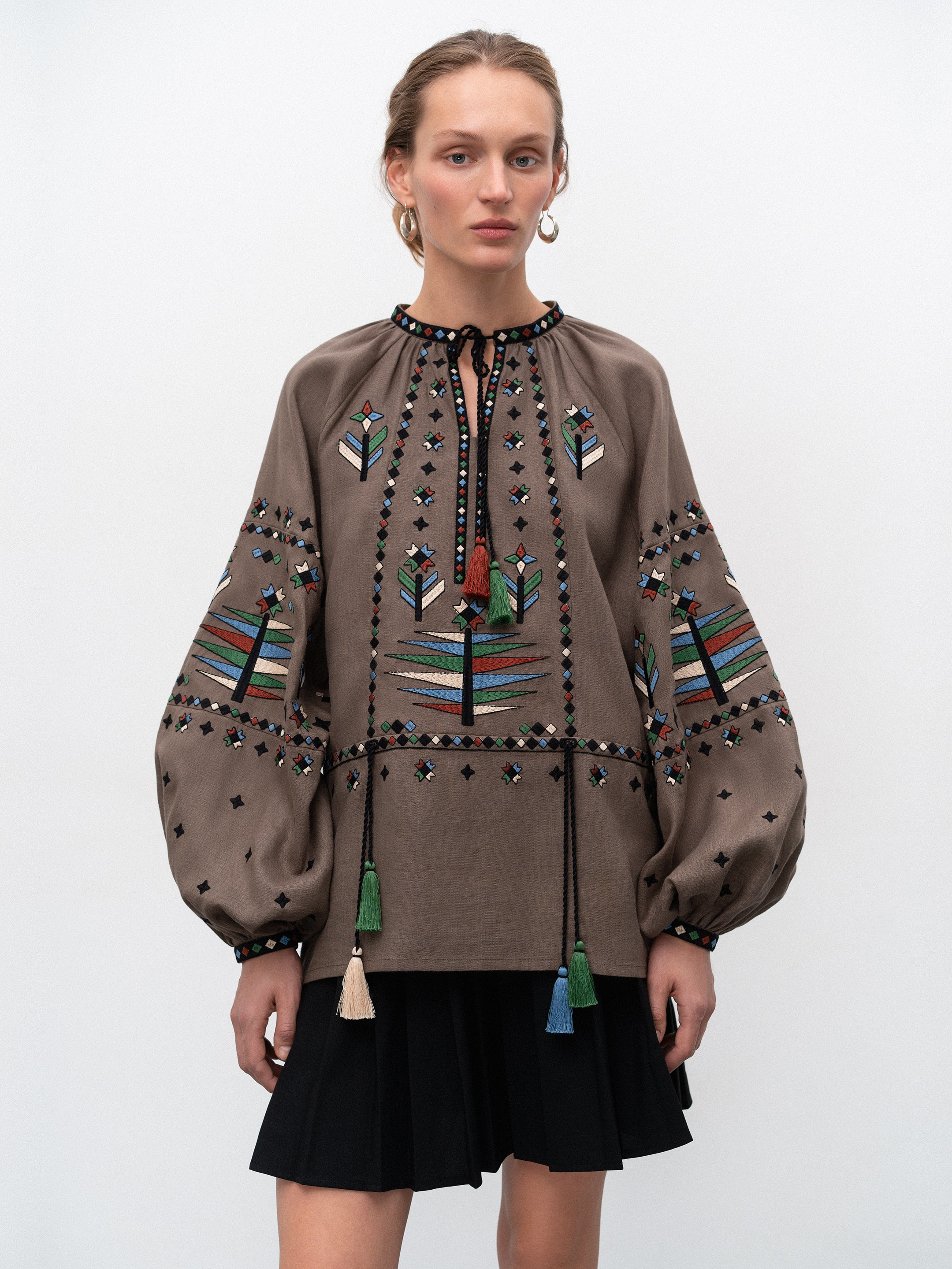Women's embroidered shirt with geometric embroidery Melanka Temna - photo 1