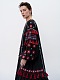 Black linen embroidered dress with contrasting ornaments and tassels Tera