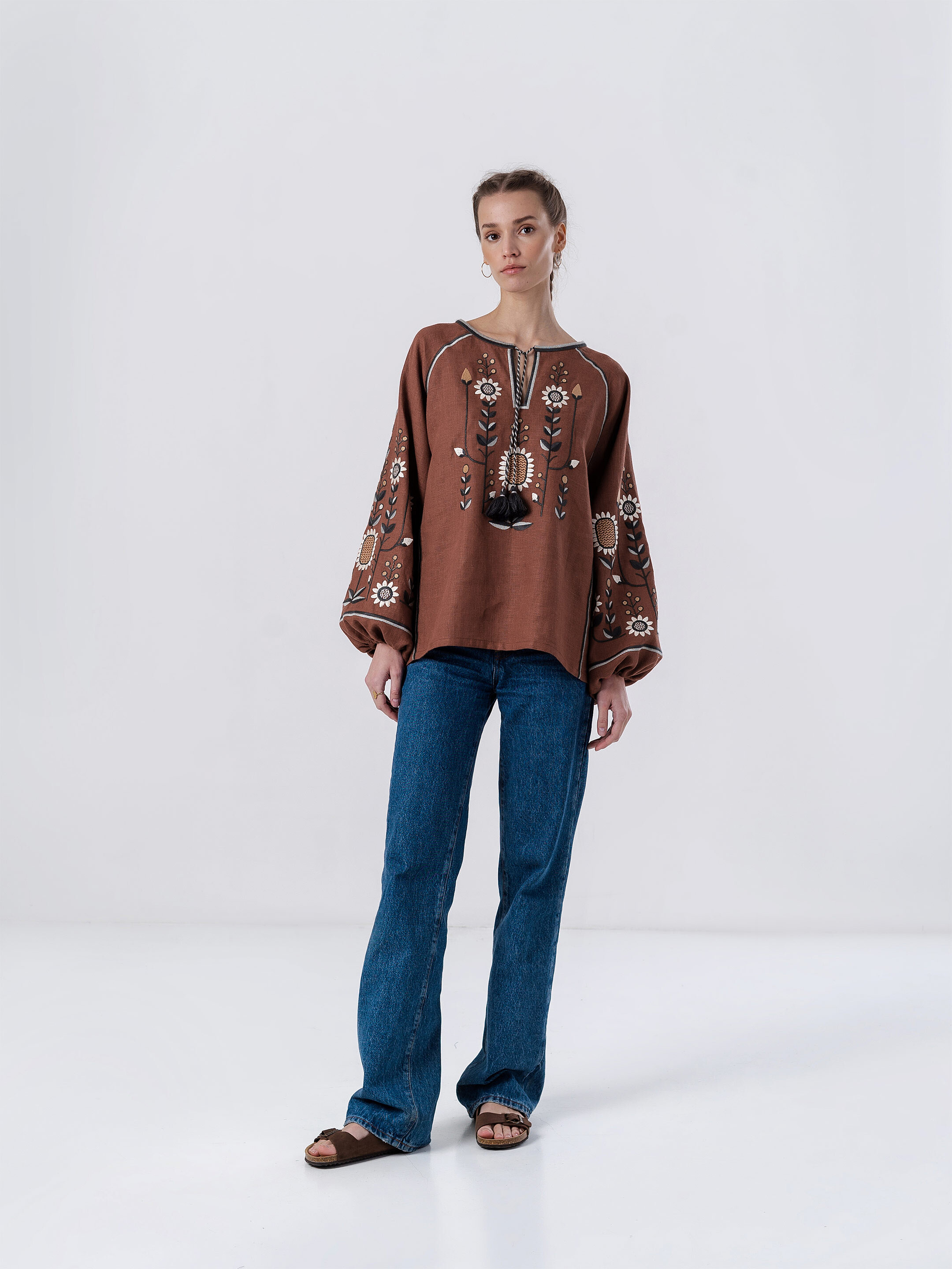 Embroidered shirt with floral ornament LITO 2 cheap