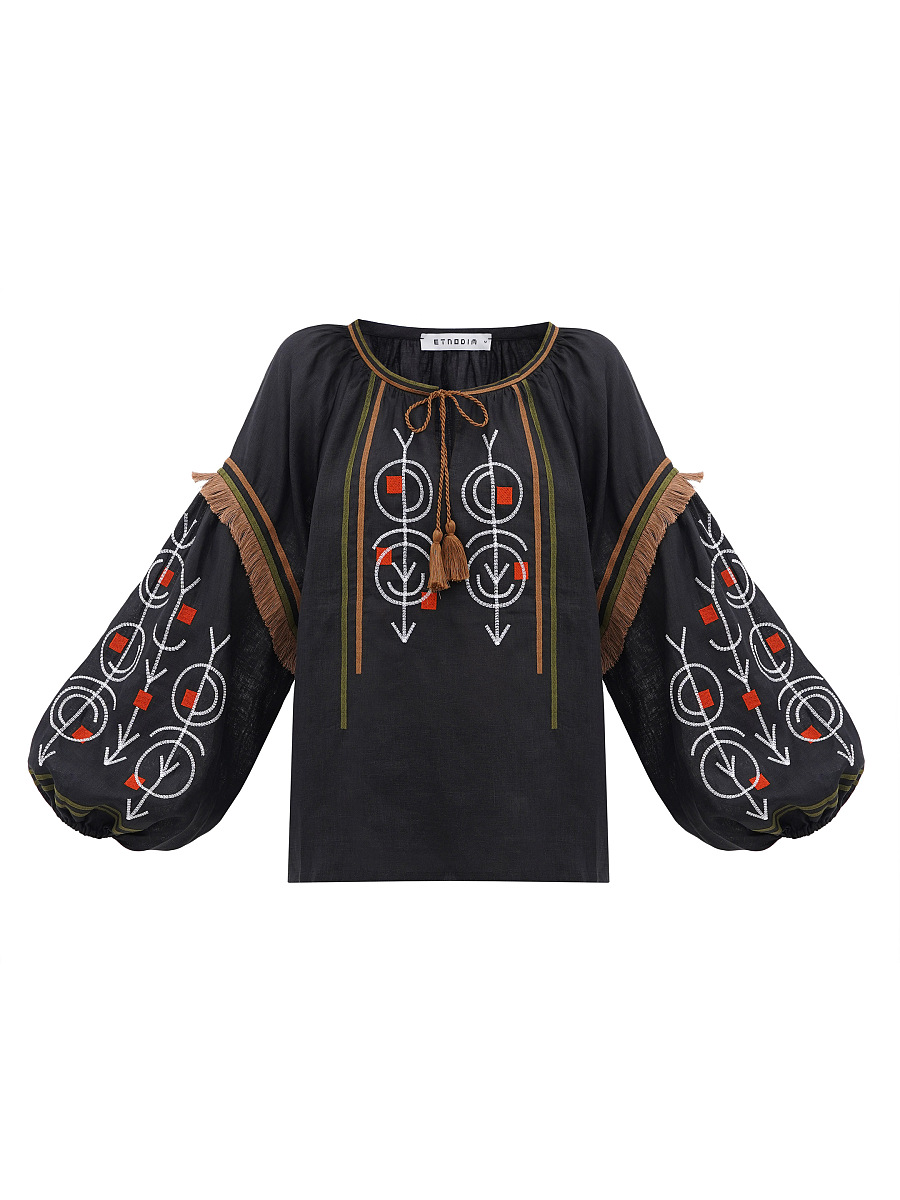 Linen embroidered shirt in black GEO [0]