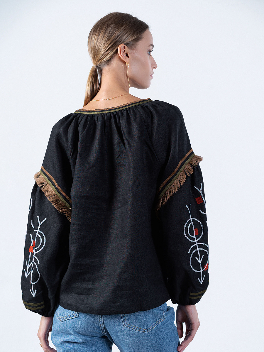Linen embroidered shirt in black GEO [0]