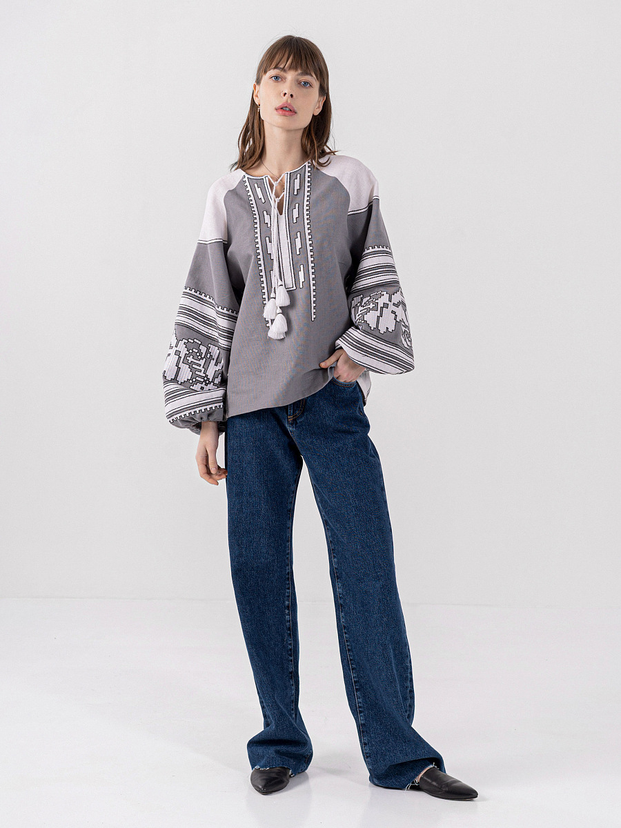 Dark gray embroidered shirt with white inserts Vintage gray [0]