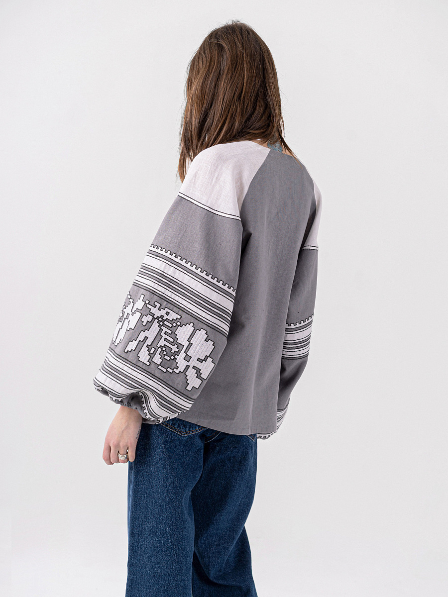 Dark gray embroidered shirt with white inserts Vintage gray [0]