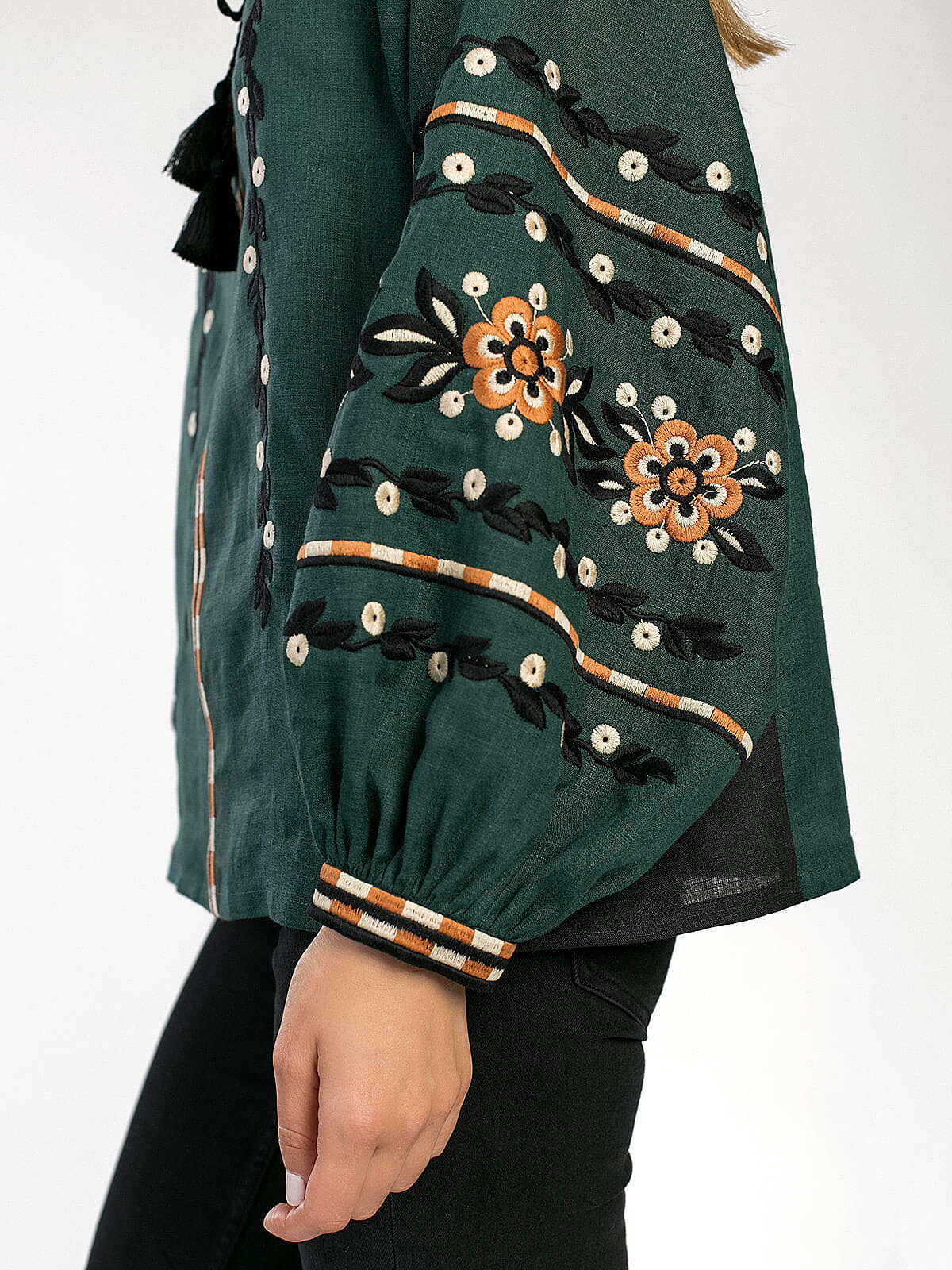 Embroidered shirt in dark-green linen Hvoya cheap
