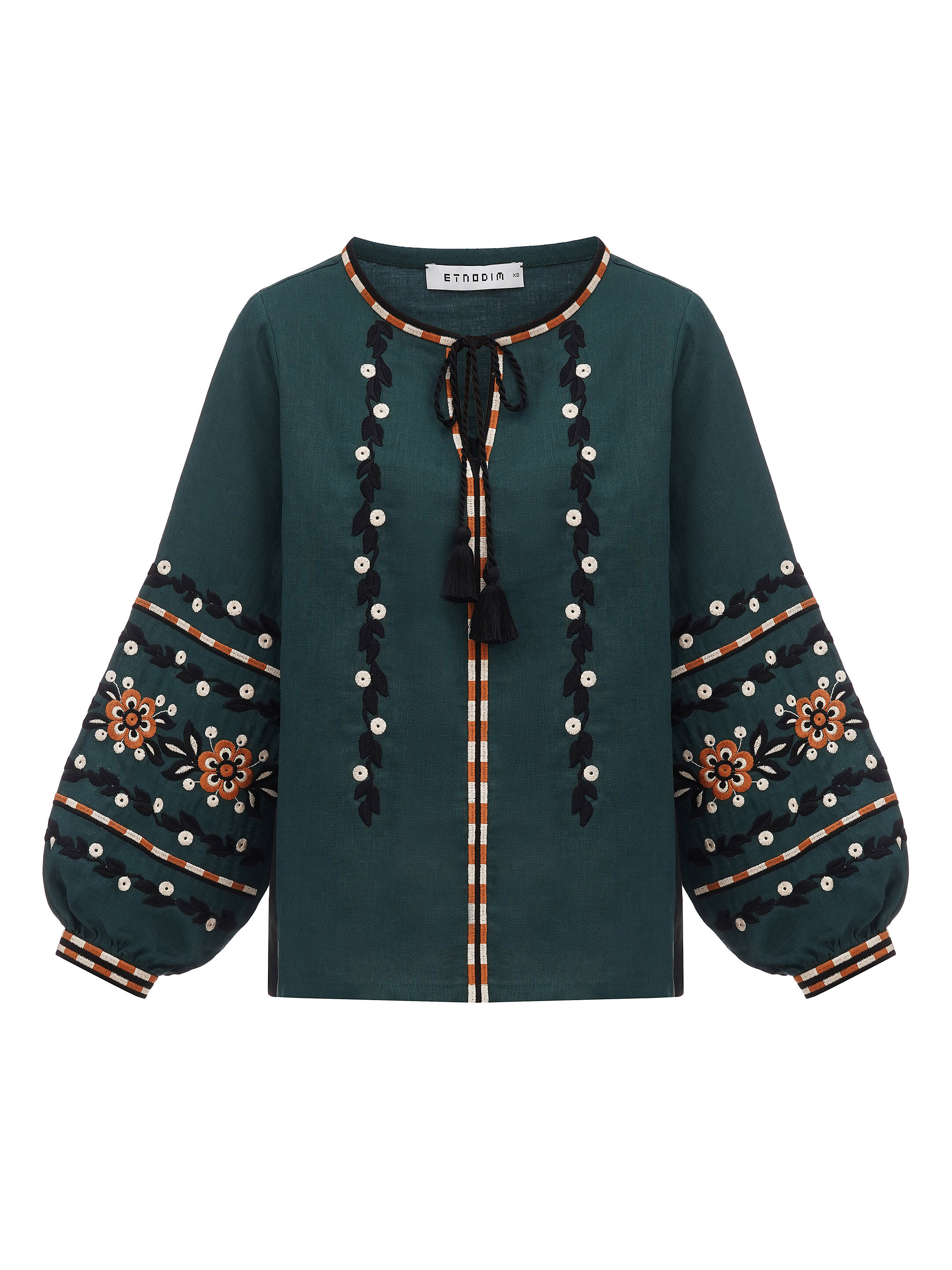 Embroidered shirt in dark-green linen Hvoya choose