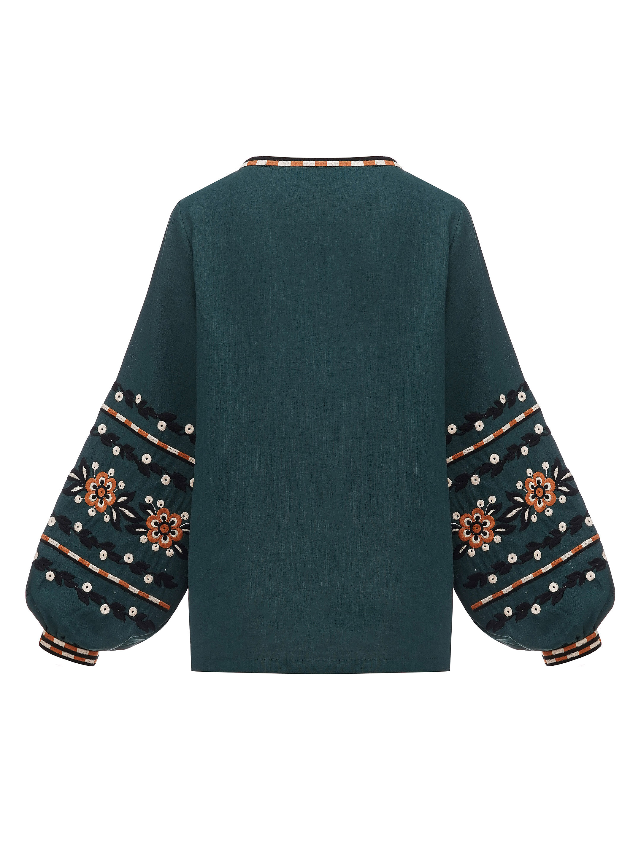 Embroidered shirt in dark-green linen Hvoya fitting