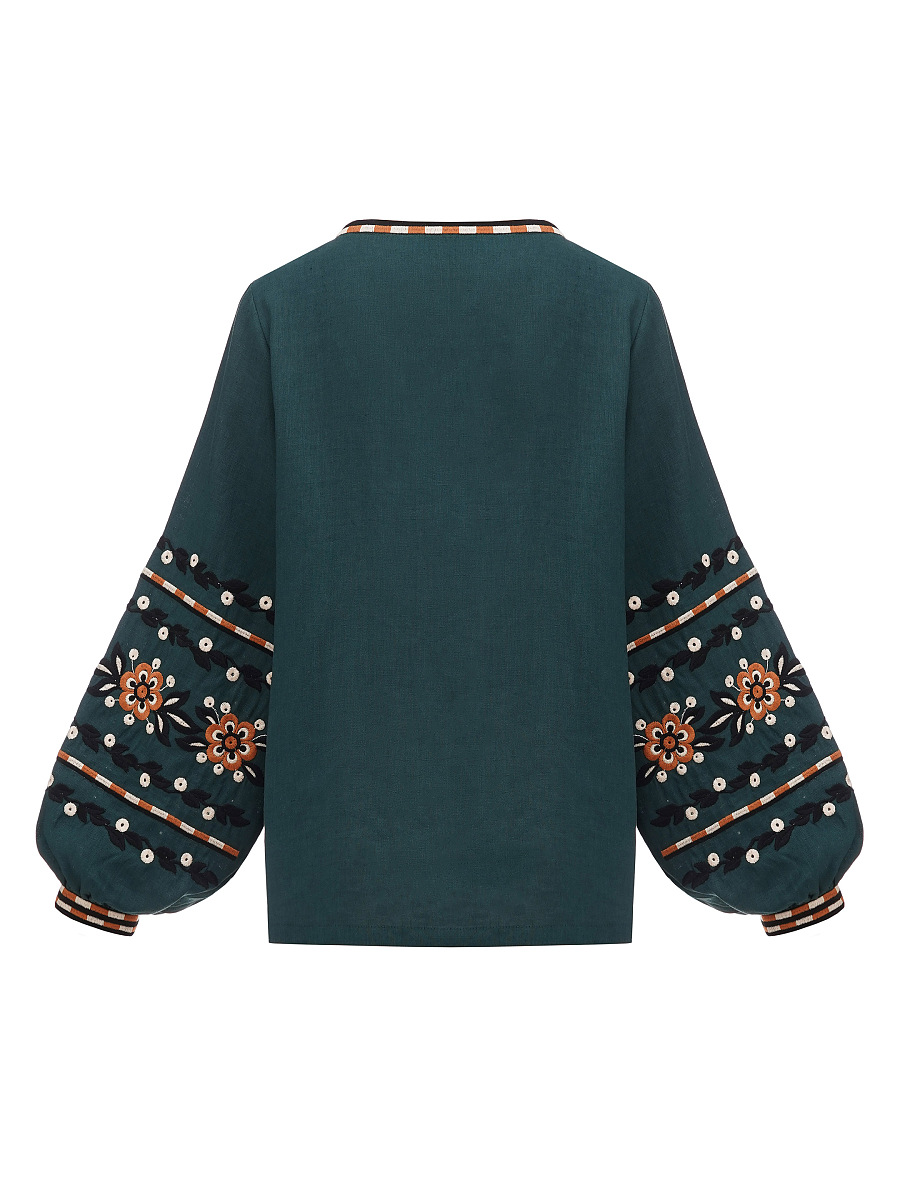 Embroidered shirt in dark-green linen Hvoya [0]