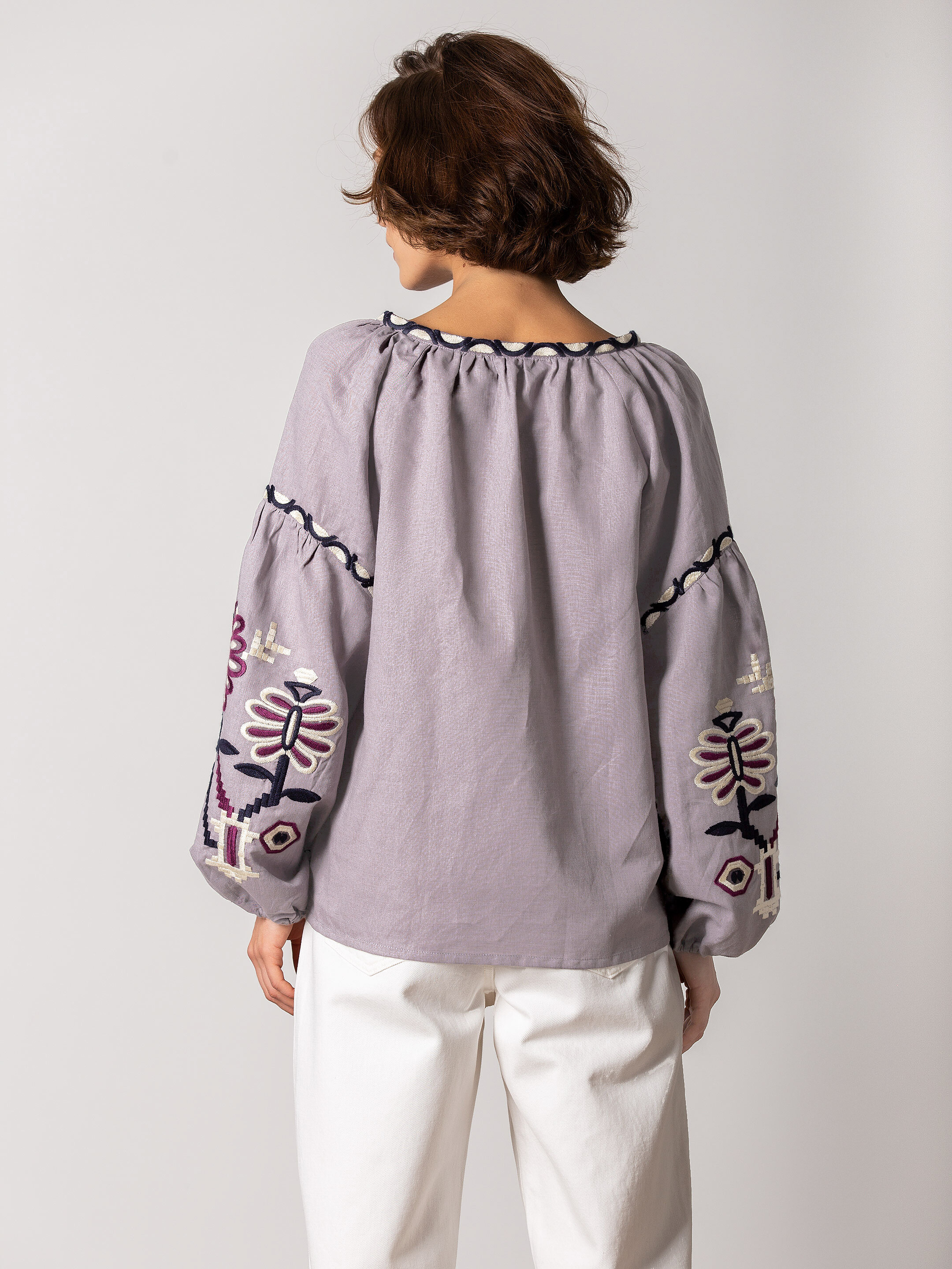 Embroidered shirt in linen with floral ornament Butterfly in Ukraine