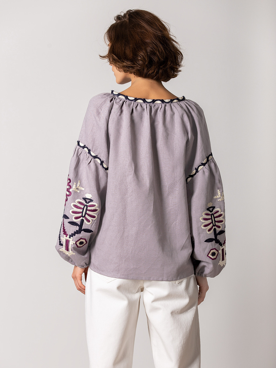 Embroidered shirt in linen with floral ornament Butterfly [0]
