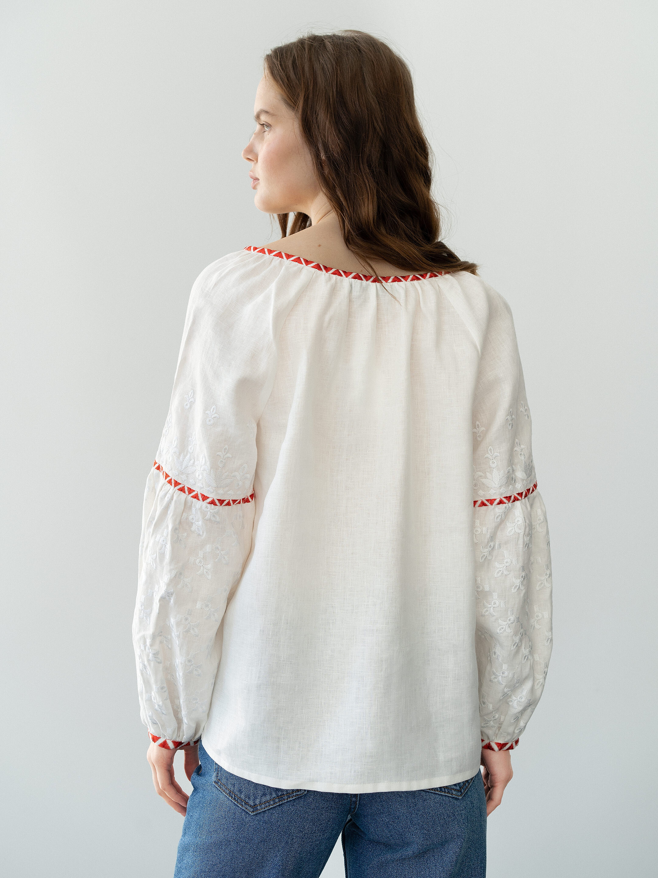 Linen blouse with red and white embroidery Elin in Ukraine
