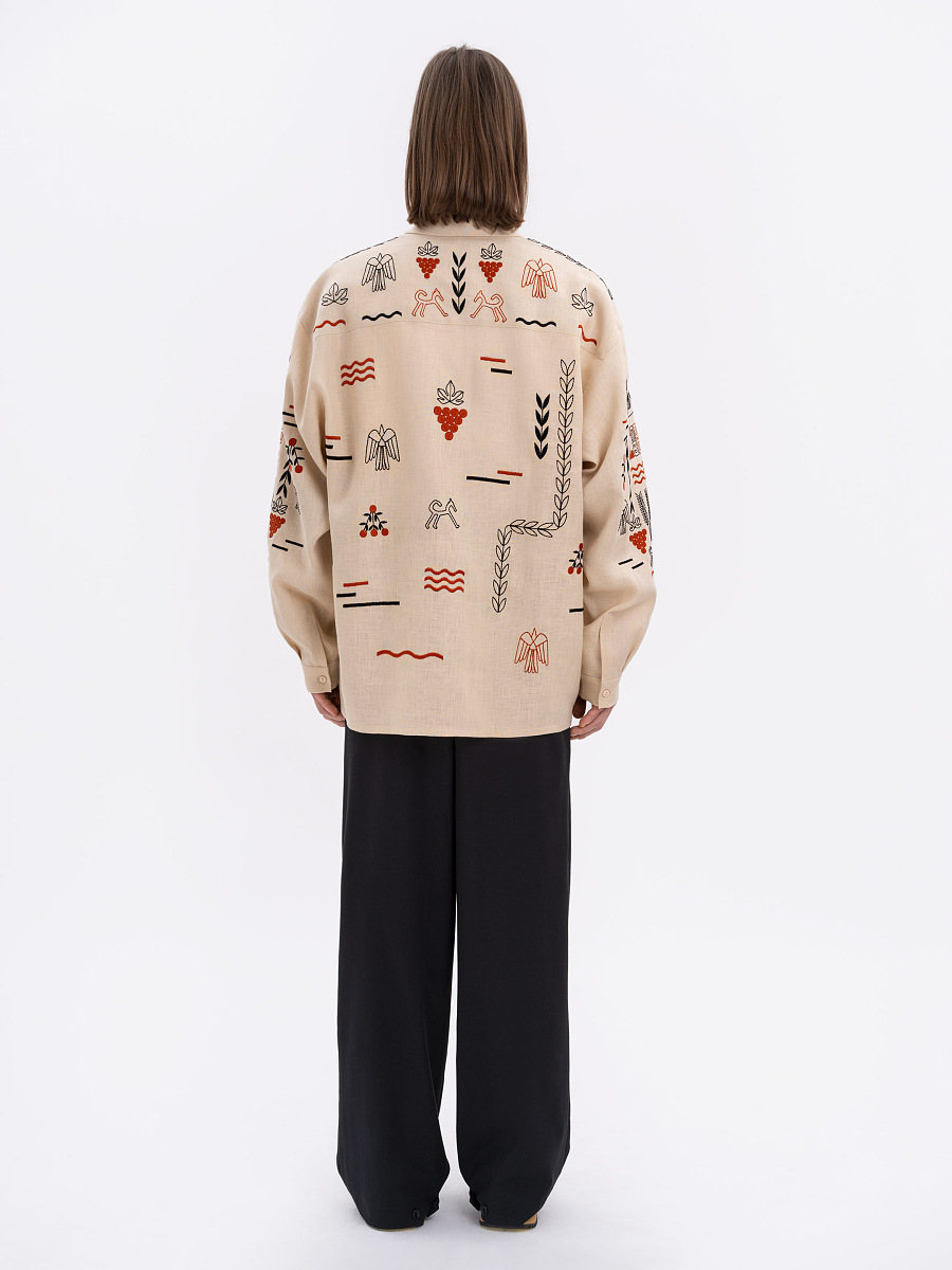 Beige linen embroidered shirt  MEN'S SLOVO [0]