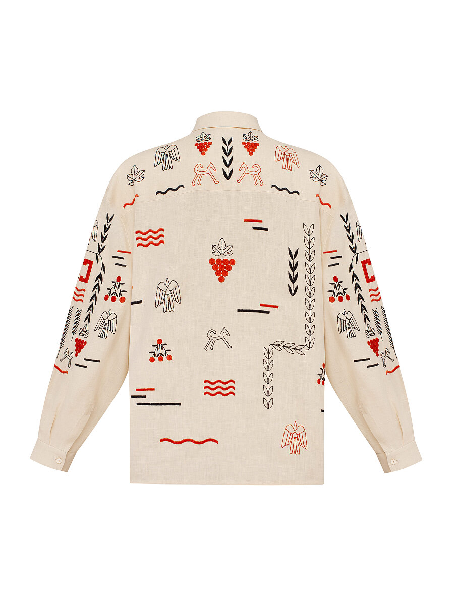 Beige linen embroidered shirt  MEN'S SLOVO [0]