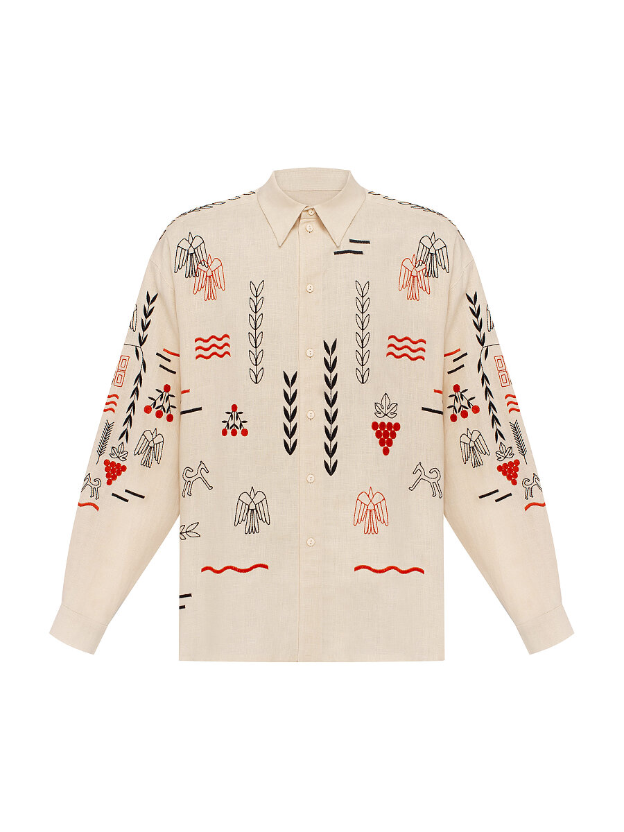 Beige linen embroidered shirt  MEN'S SLOVO [0]