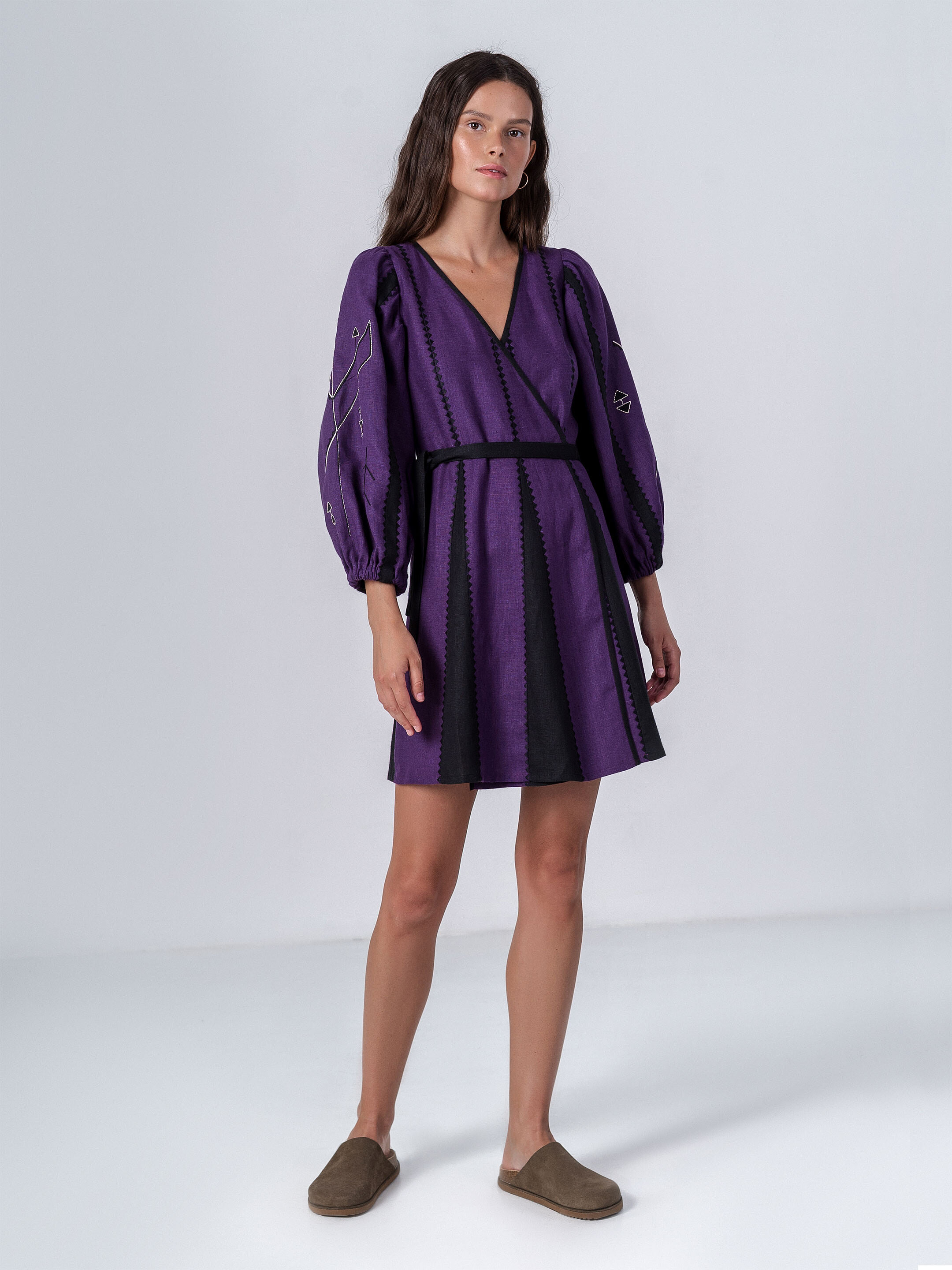 Linen Wrap Dress Geometria  fitting