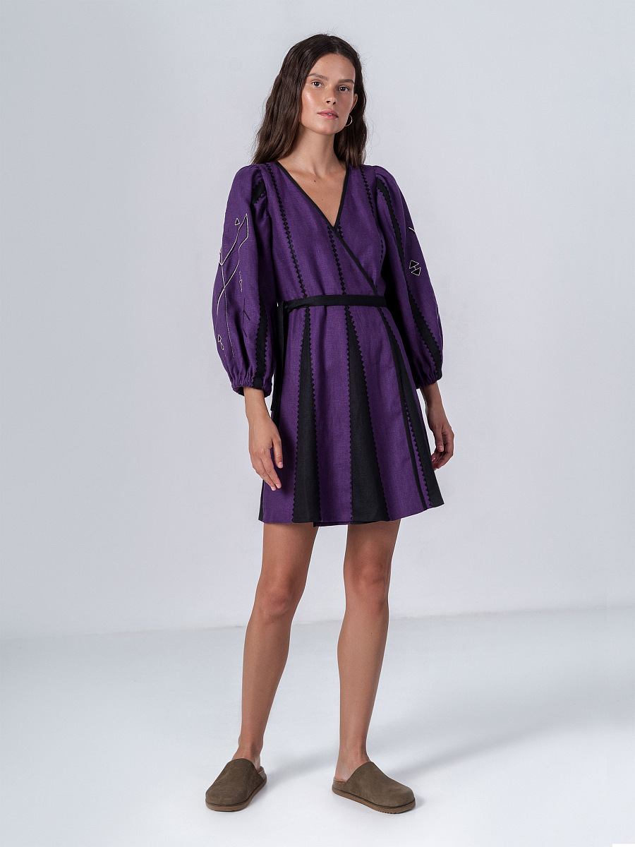 Linen Wrap Dress Geometria  [0]