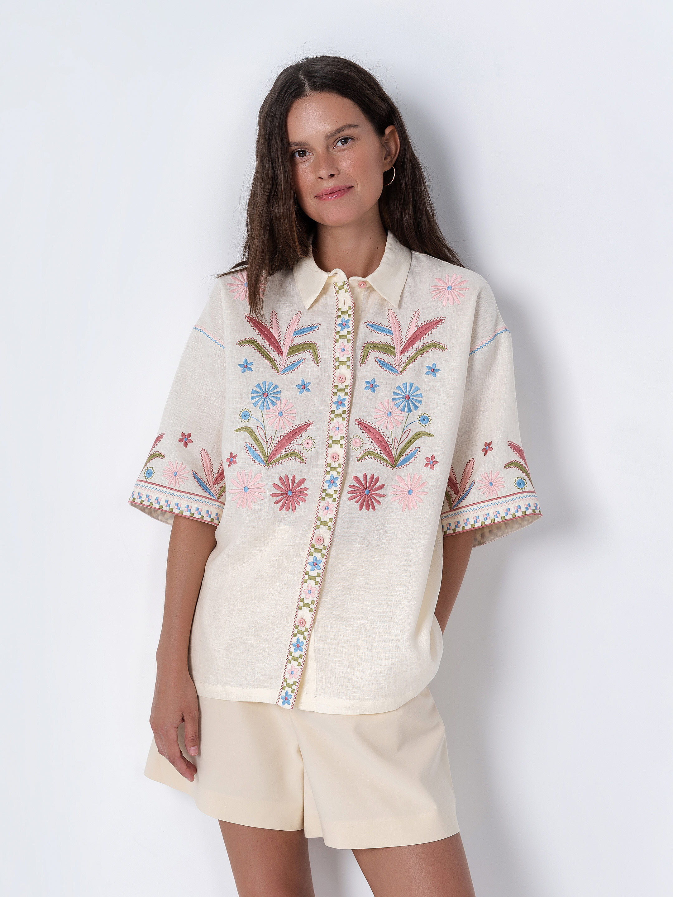 Linen shirt with floral embroidery Veselka Buy