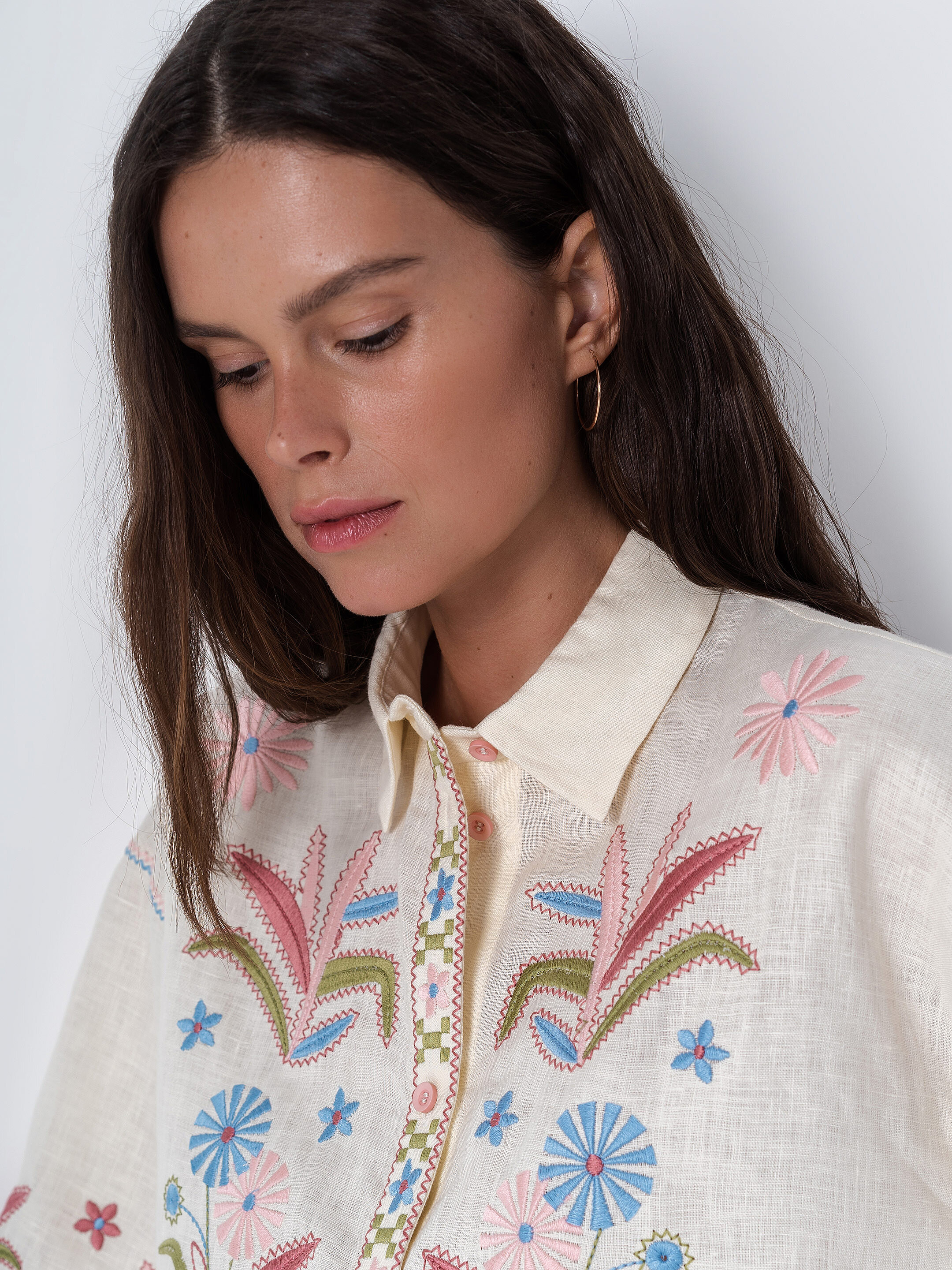 Linen shirt with floral embroidery Veselka cheap