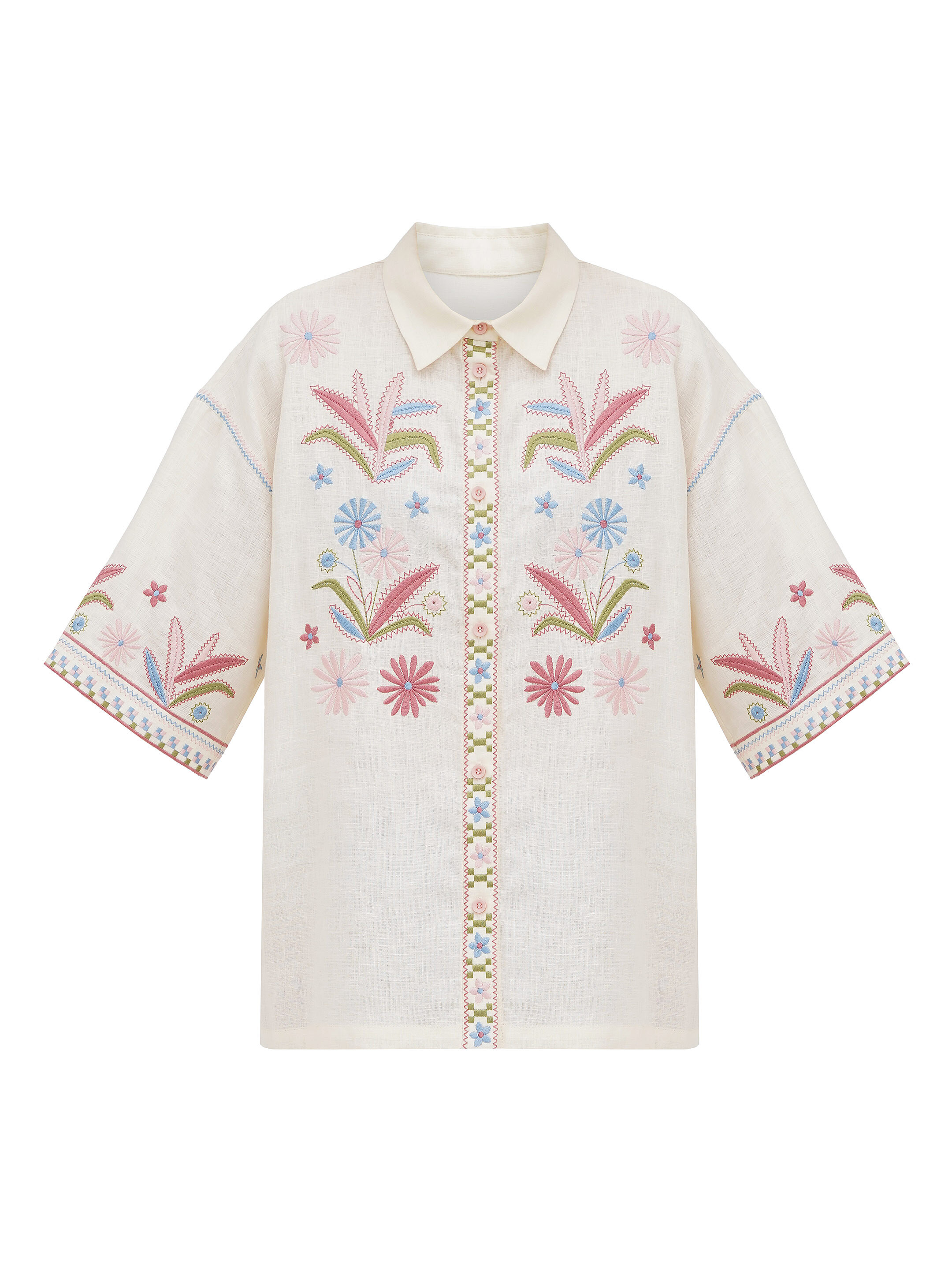 Linen shirt with floral embroidery Veselka sizes
