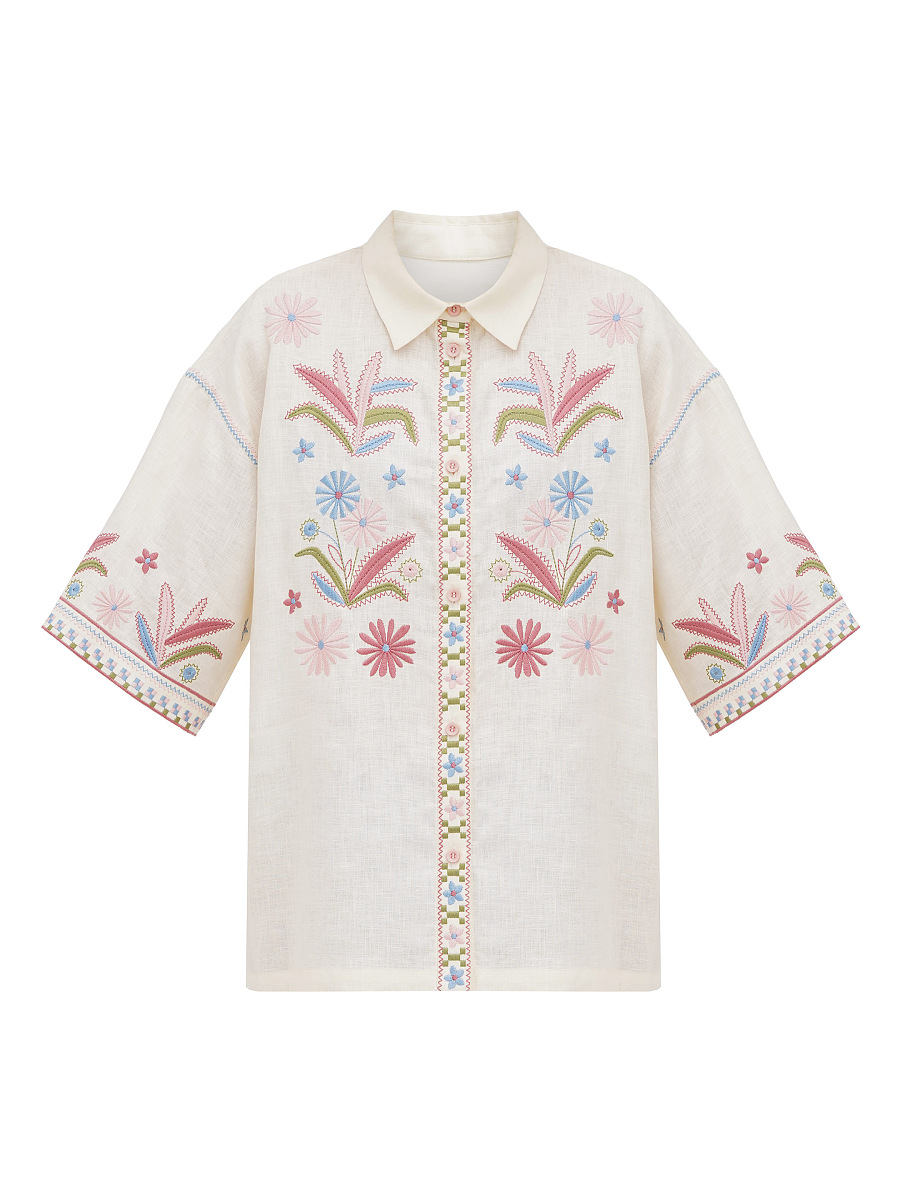 Linen shirt with floral embroidery Veselka [0]