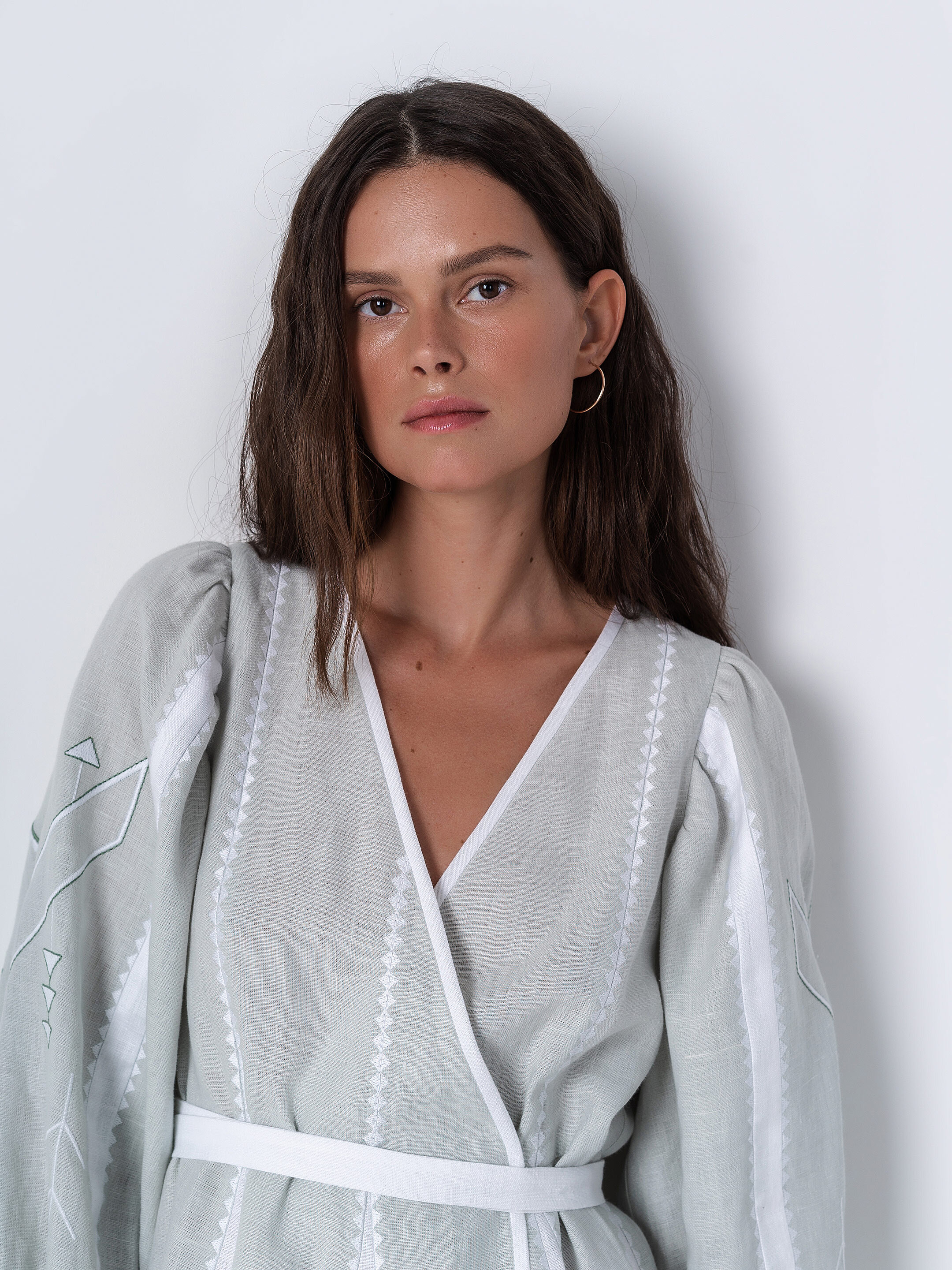 Linen dress with geometric ornament Geometria Mint cheap