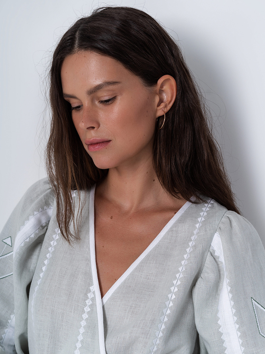 Linen dress with geometric ornament Geometria Mint [0]