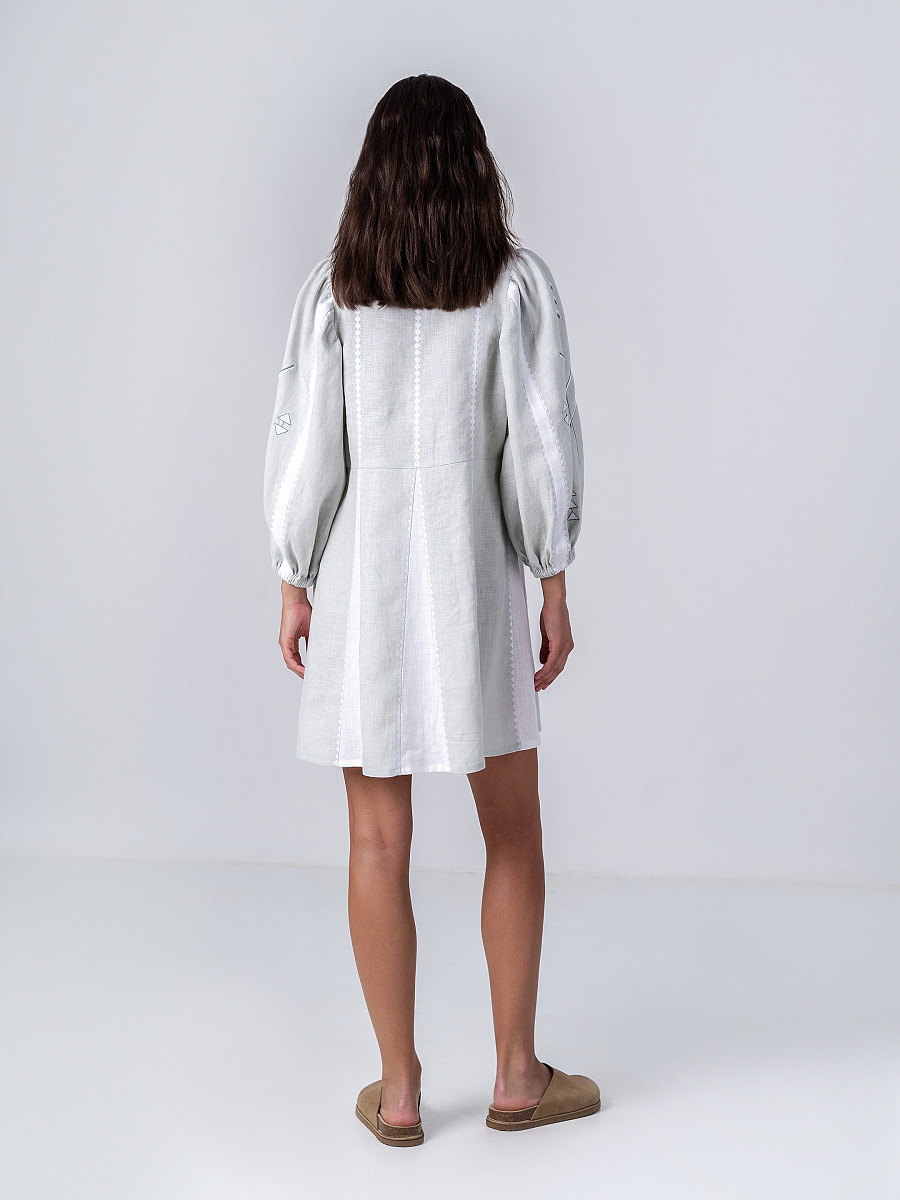 Linen dress with geometric ornament Geometria Mint [0]