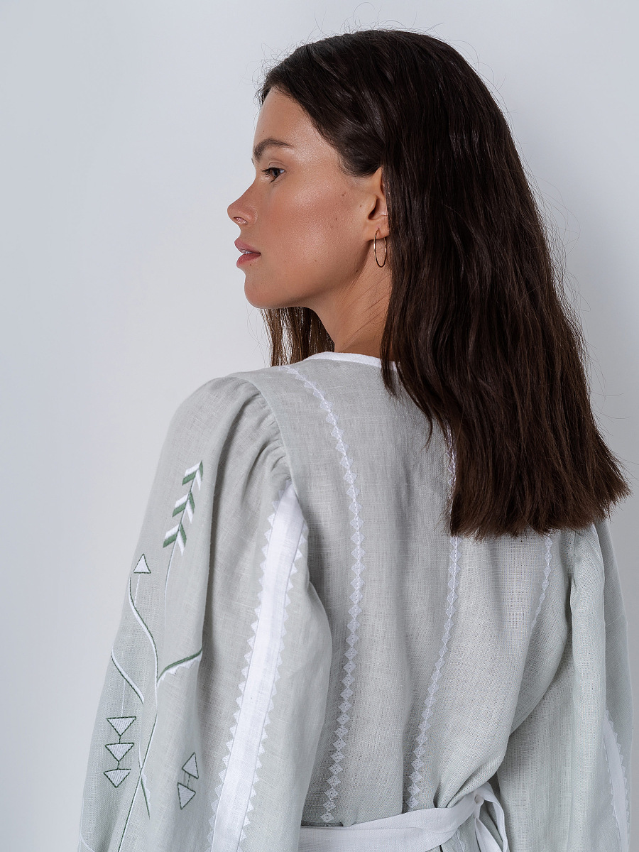 Linen dress with geometric ornament Geometria Mint [0]