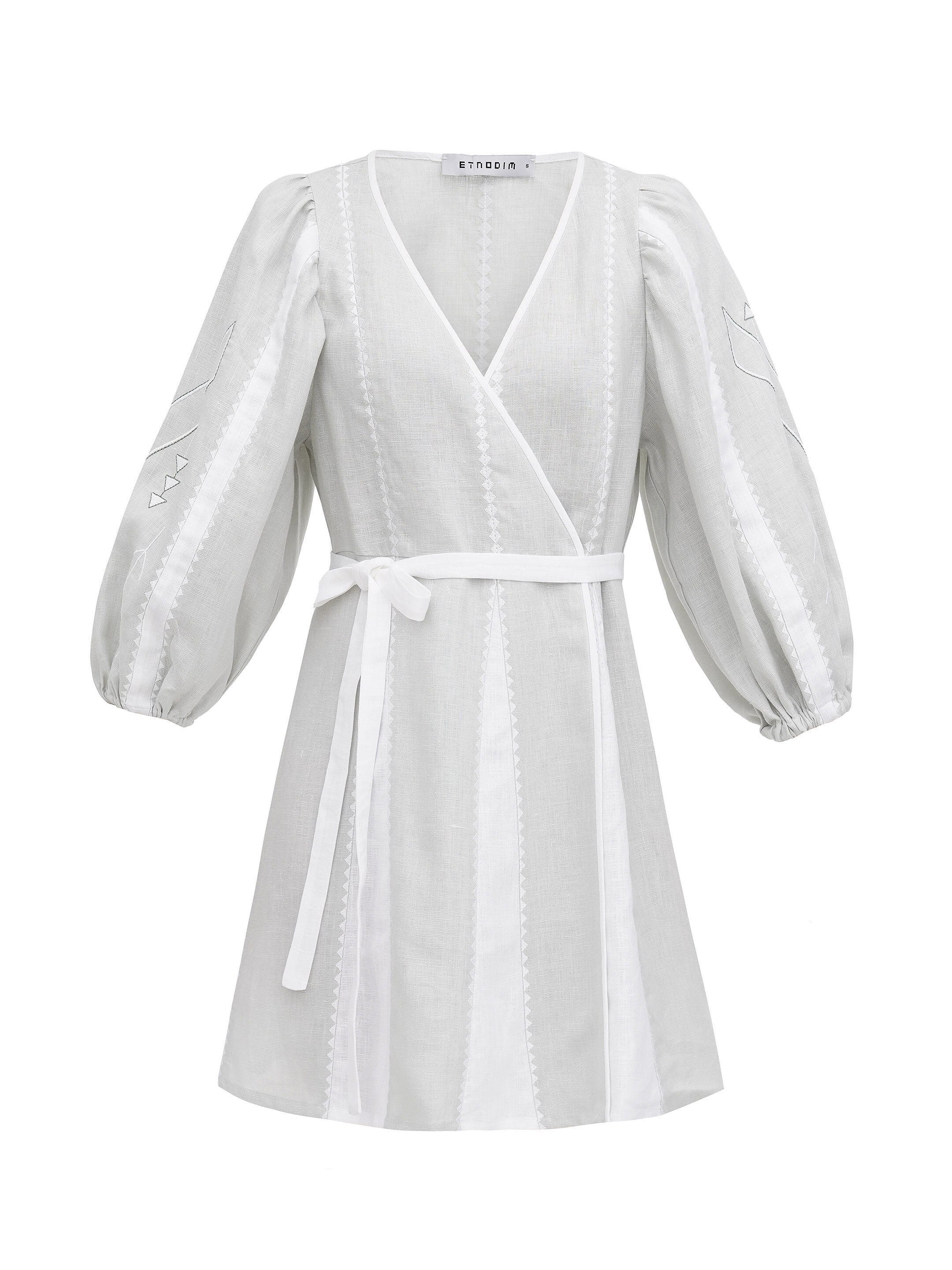 Linen dress with geometric ornament Geometria Mint buy
