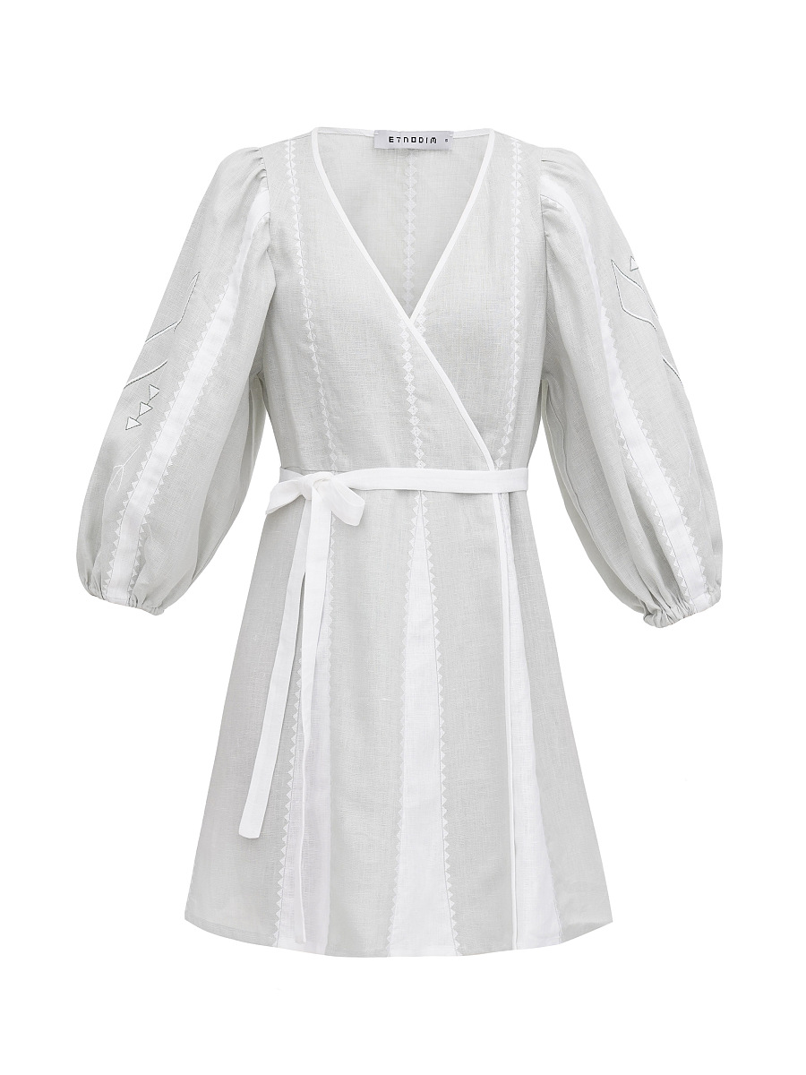 Linen dress with geometric ornament Geometria Mint [0]