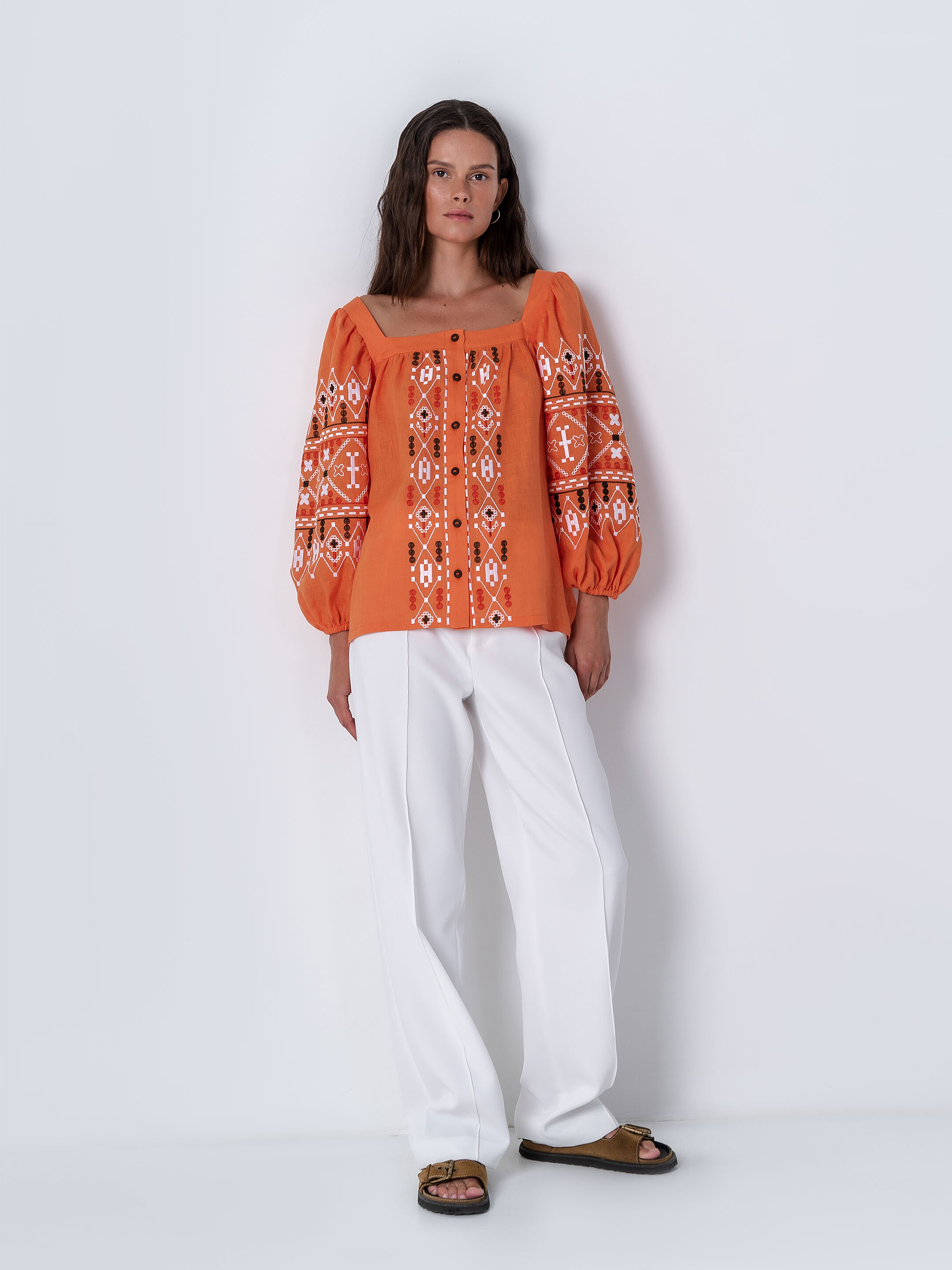 Orange linen blouse Pomaranch photo