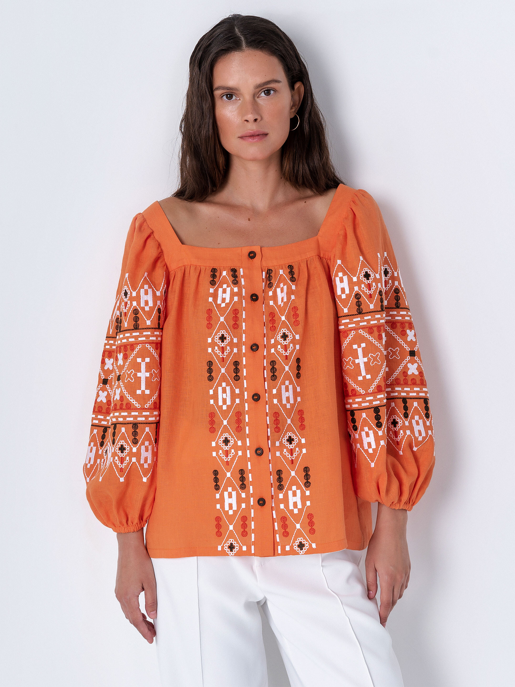 Orange linen blouse Pomaranch choose