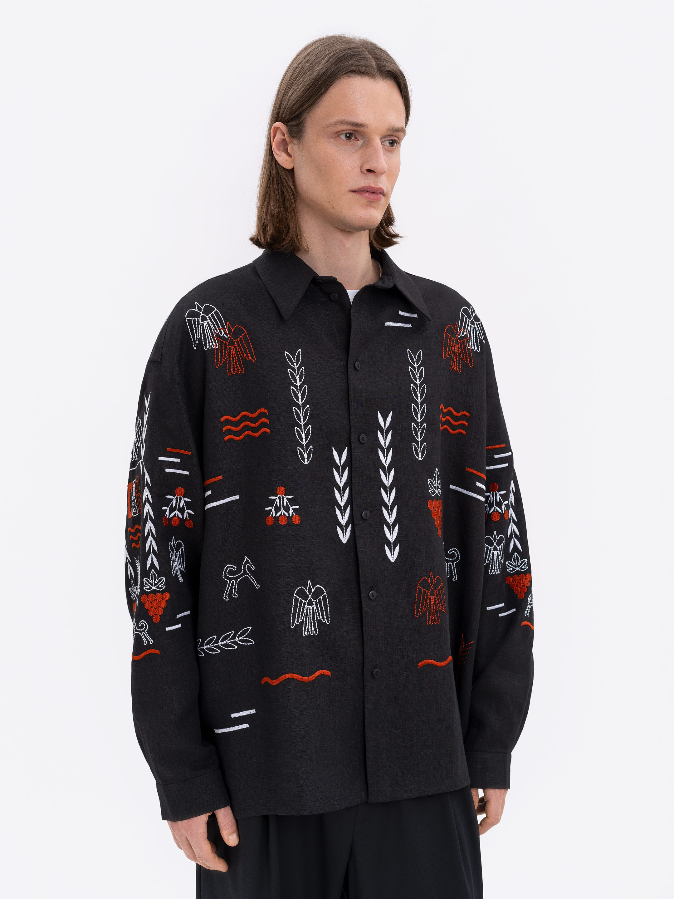 Black linen embroidered shirt MEN'S SLOVO BLACK choose