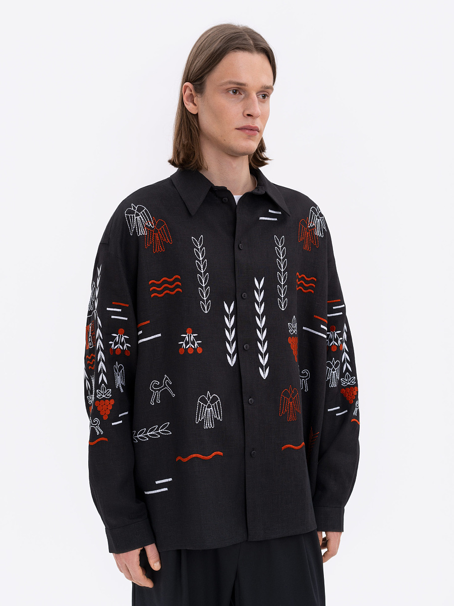 Black linen embroidered shirt MEN'S SLOVO BLACK [0]