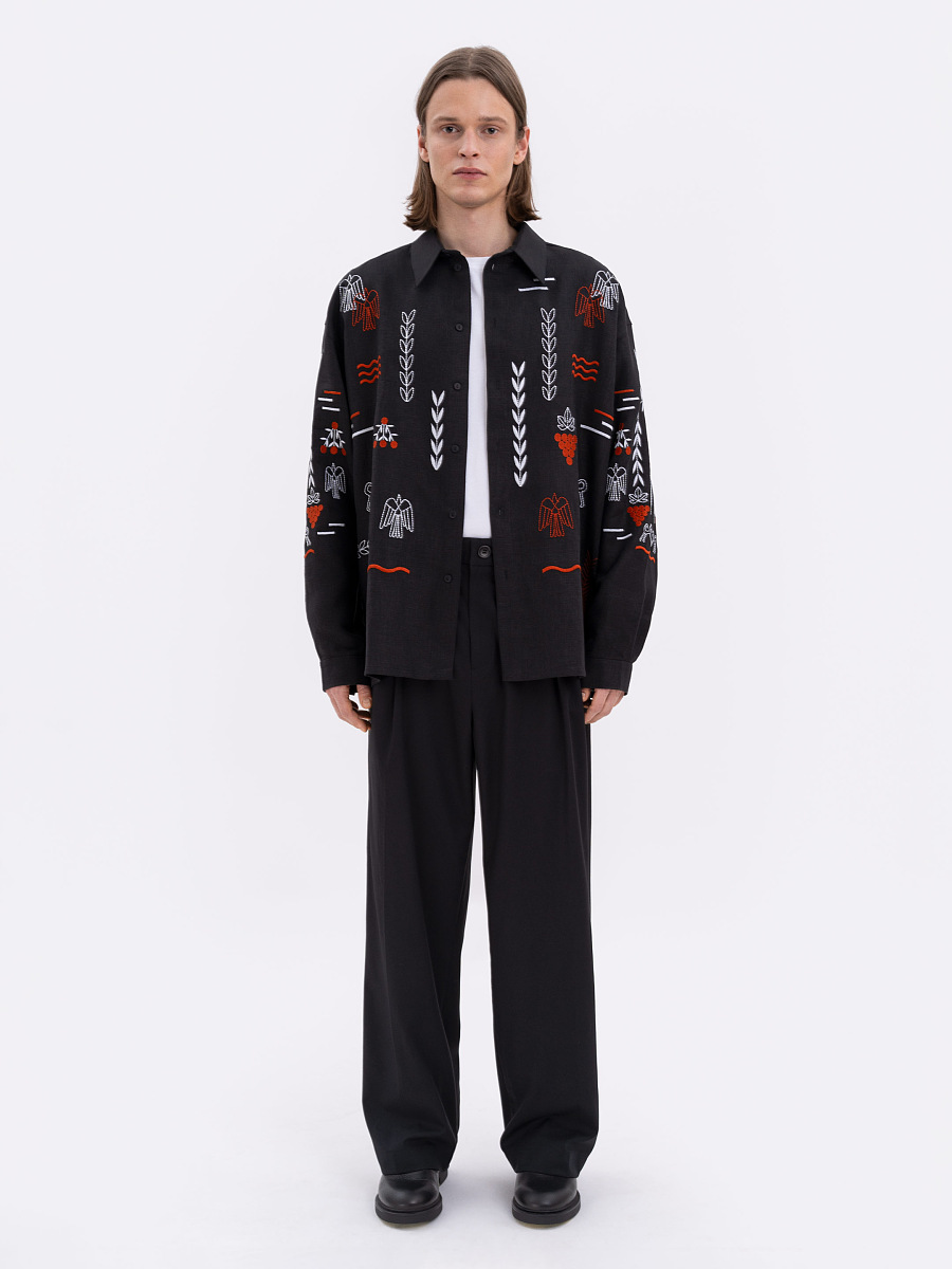 Black linen embroidered shirt MEN'S SLOVO BLACK [0]