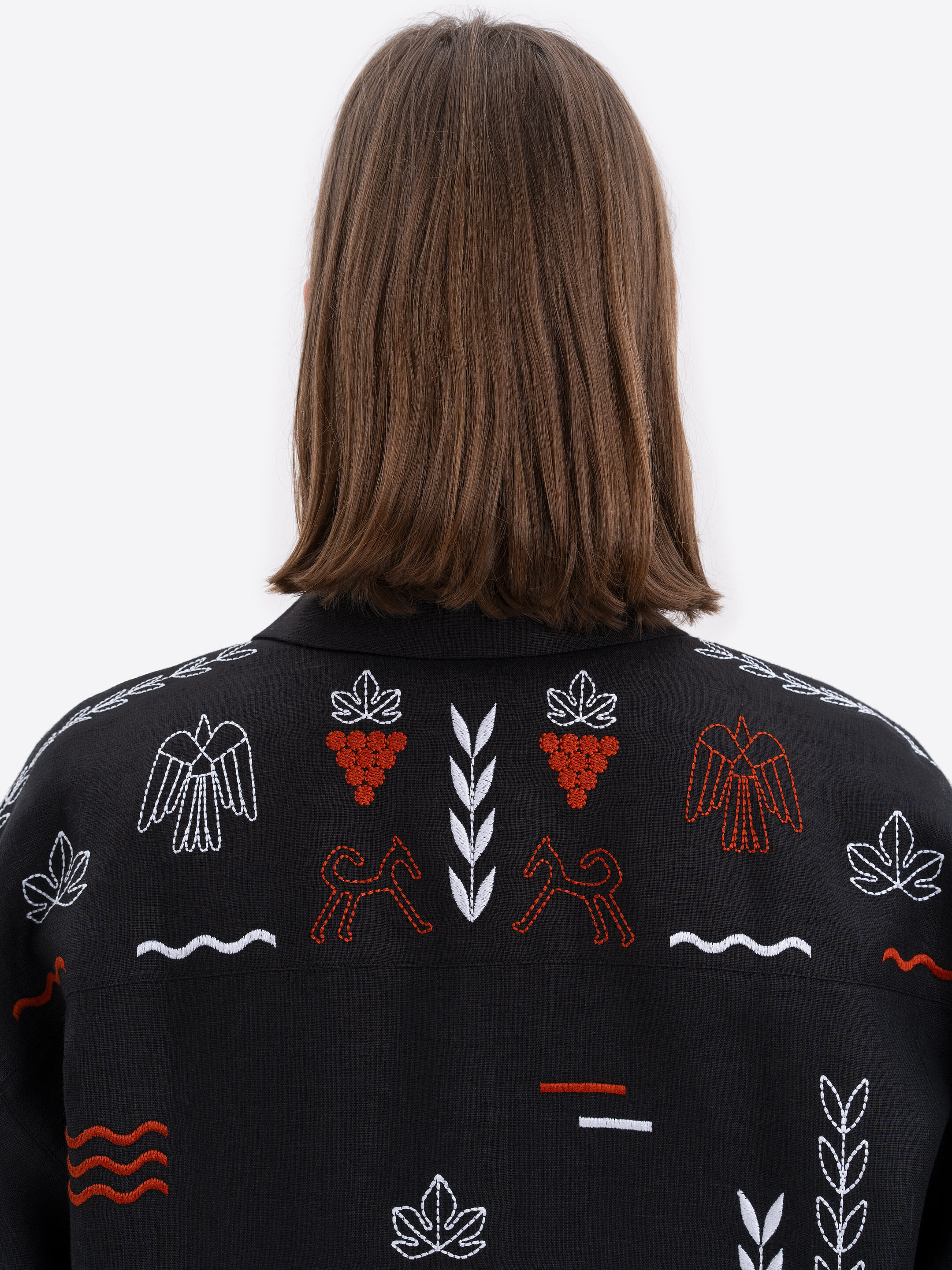 Black linen embroidered shirt MEN'S SLOVO BLACK fitting