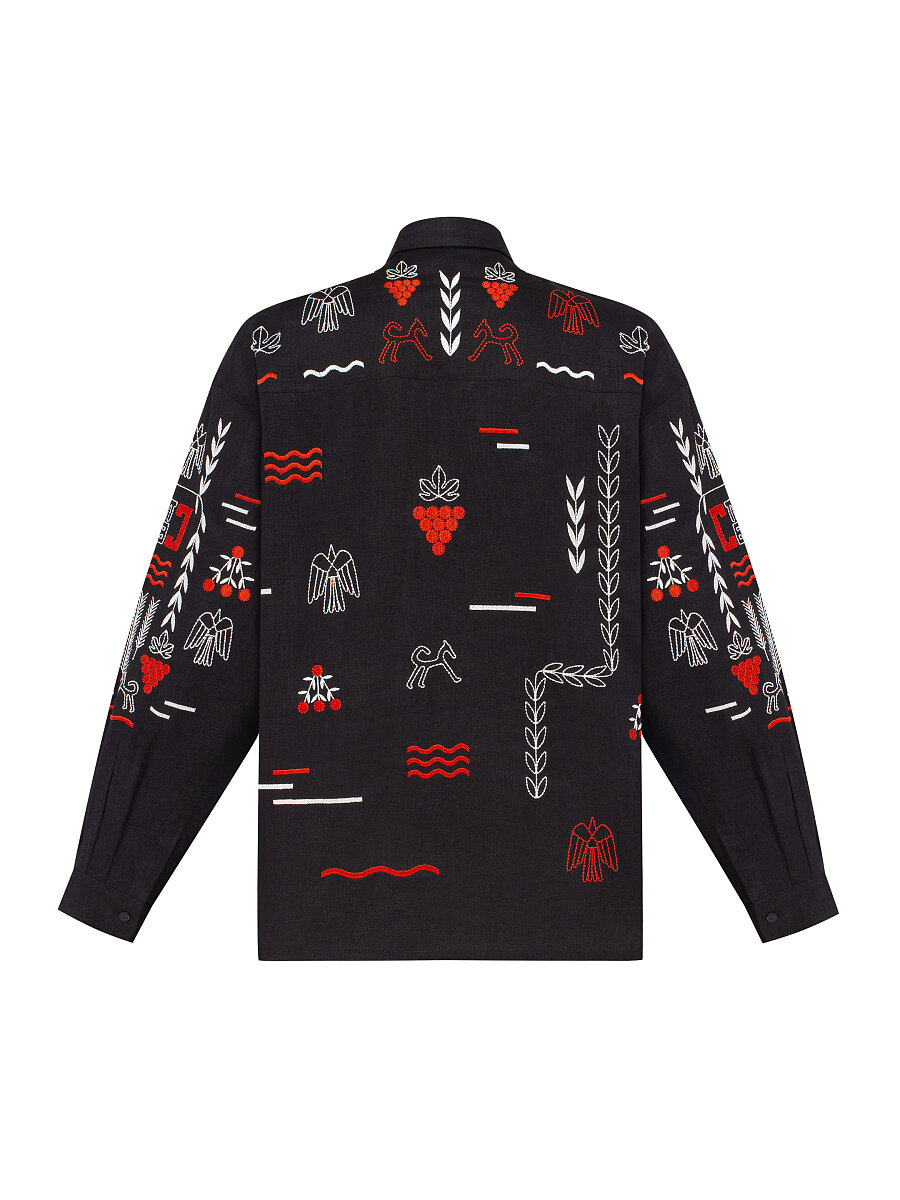 Black linen embroidered shirt MEN'S SLOVO BLACK [0]