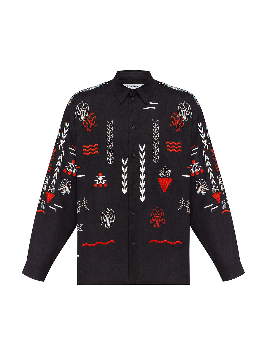 Black linen embroidered shirt MEN'S SLOVO BLACK [0]