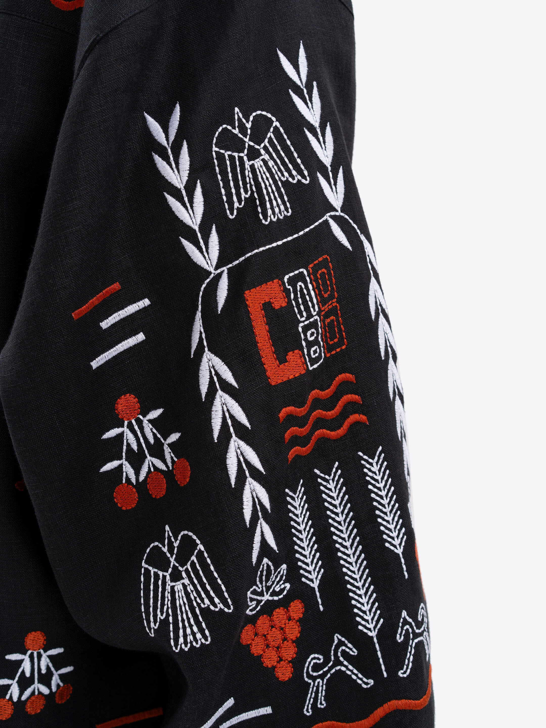 Black linen embroidered shirt MEN'S SLOVO BLACK photo