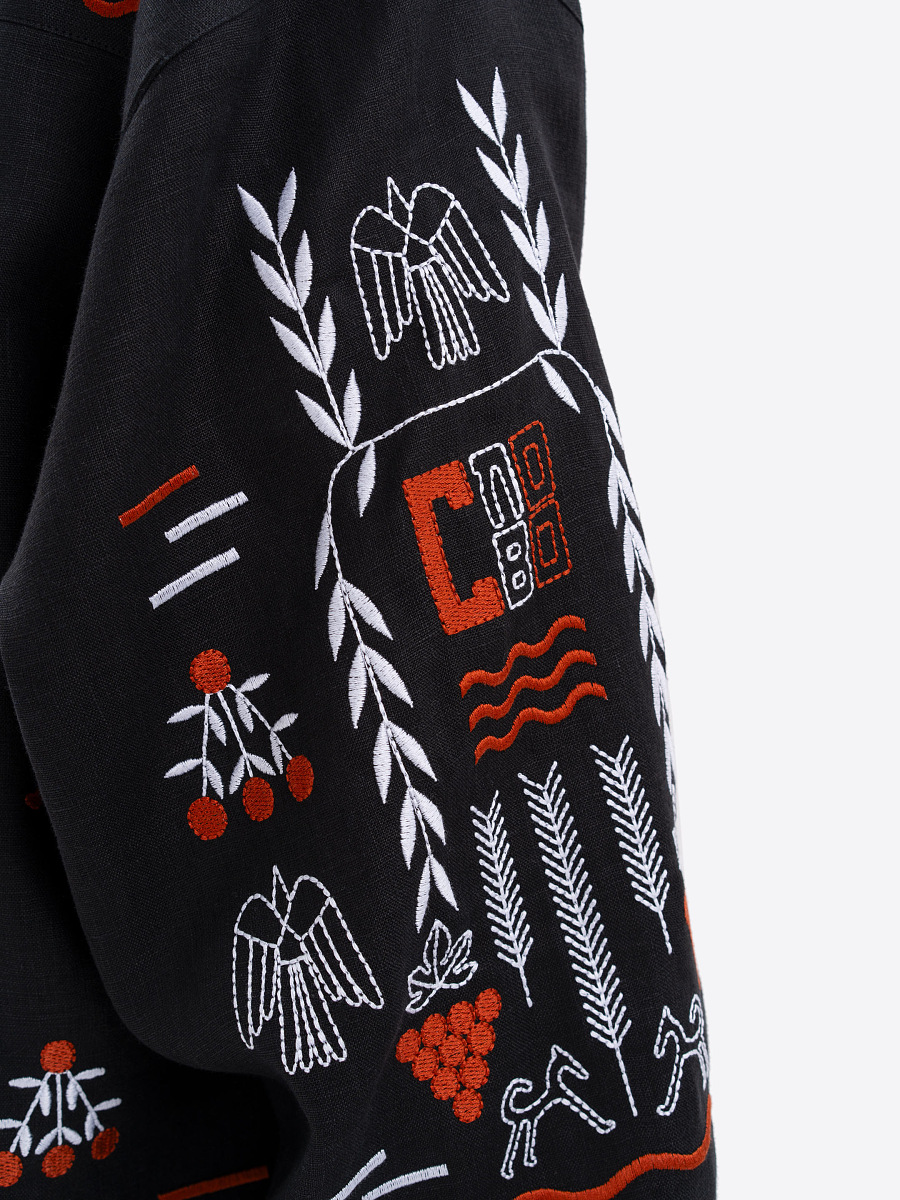 Black linen embroidered shirt MEN'S SLOVO BLACK [0]