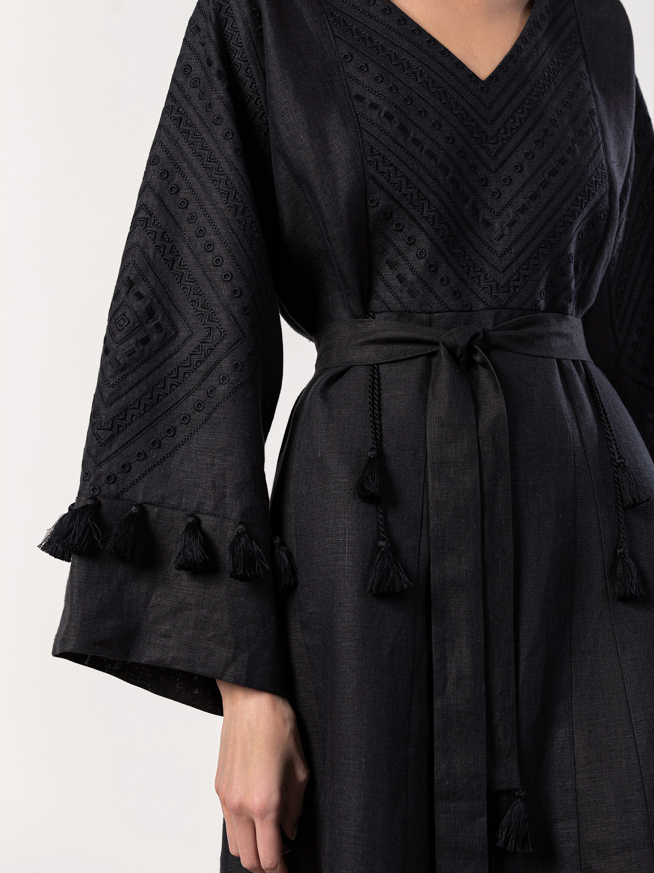 Linen black dress with embroidery in tone Raven in Ukraine