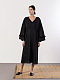 Linen black dress with embroidery in tone Raven