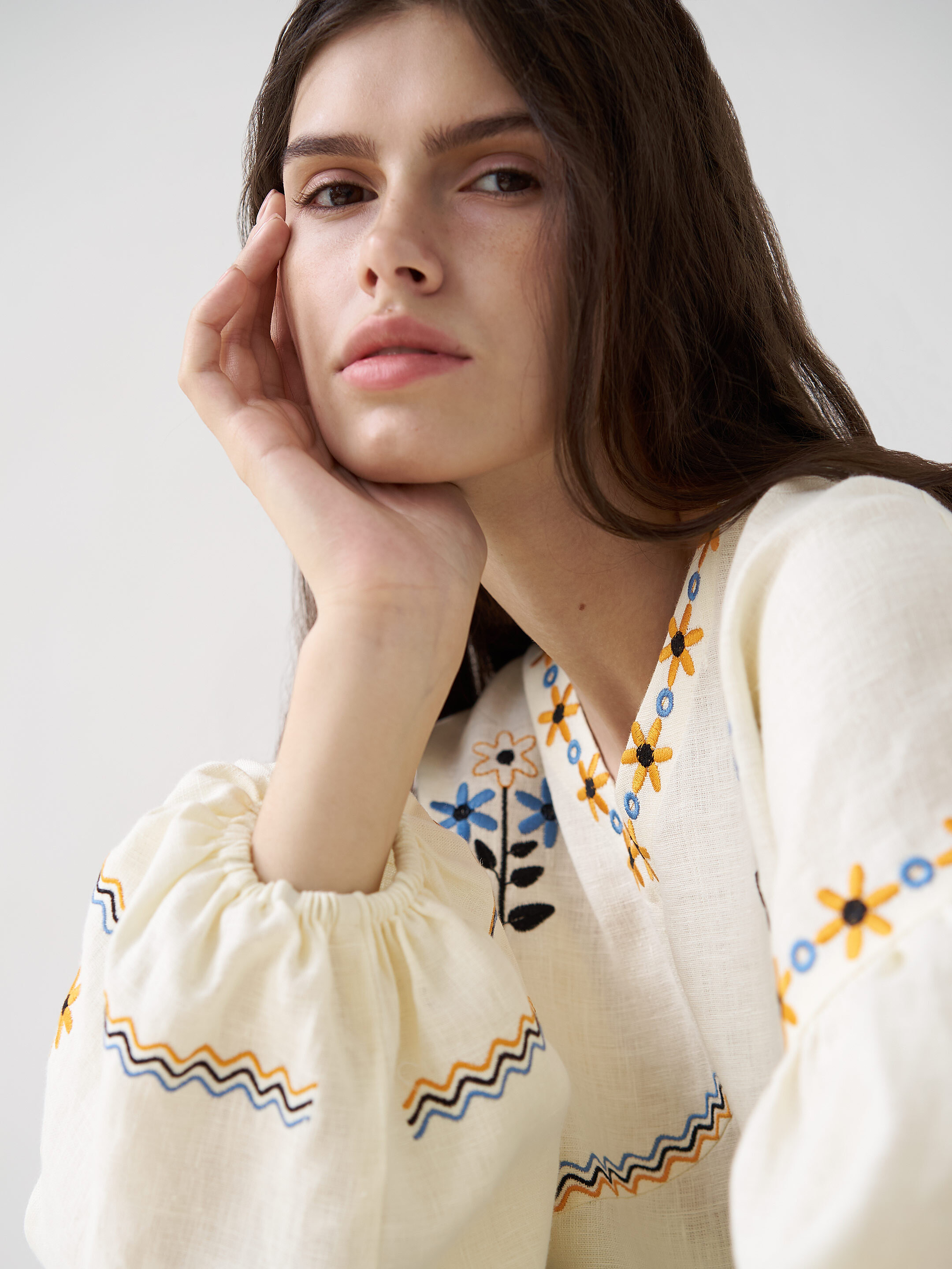 Linen blouse with floral embroidery Obriy cheap