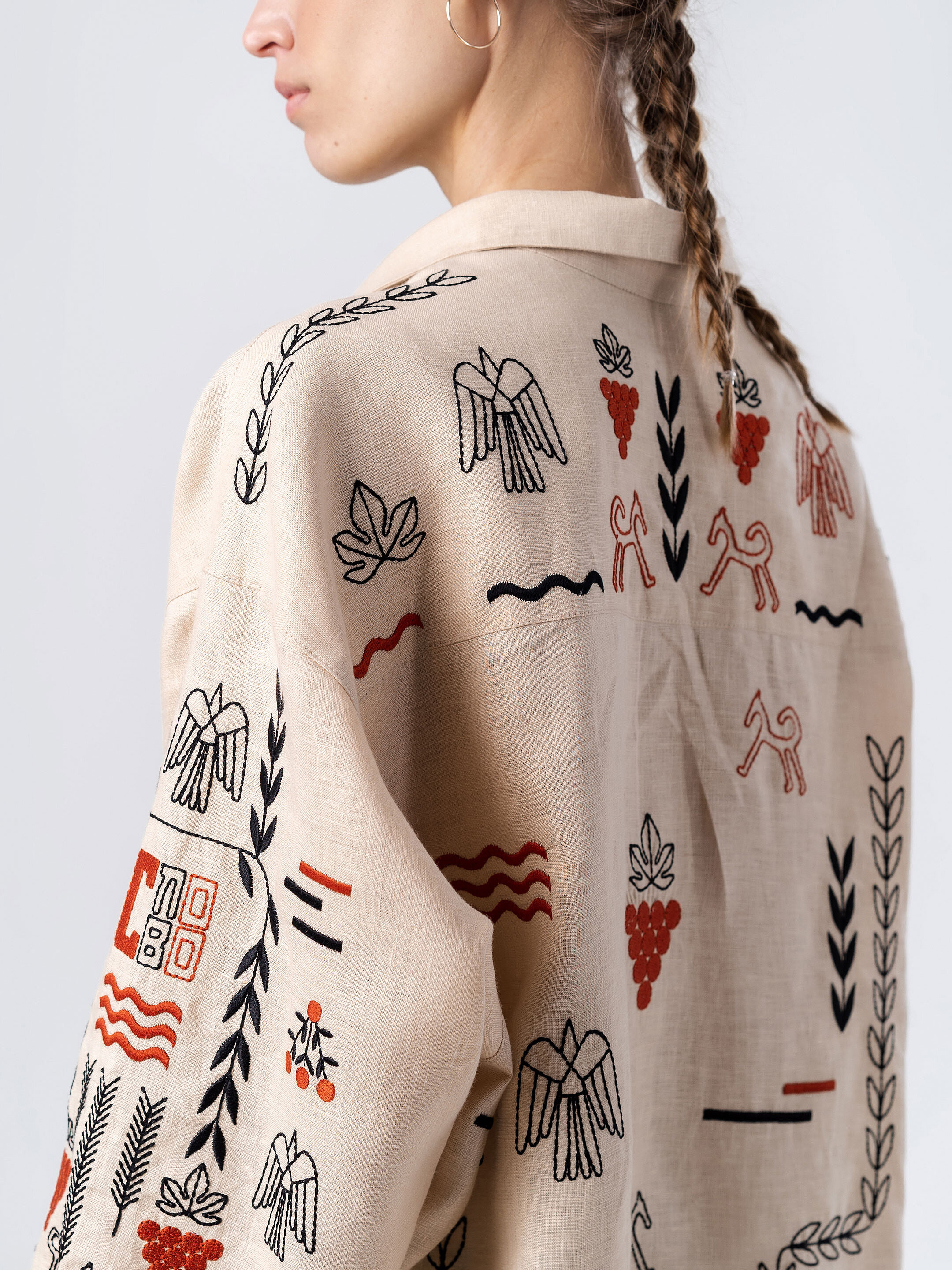 Beige linen embroidered shirt SLOVO cheap
