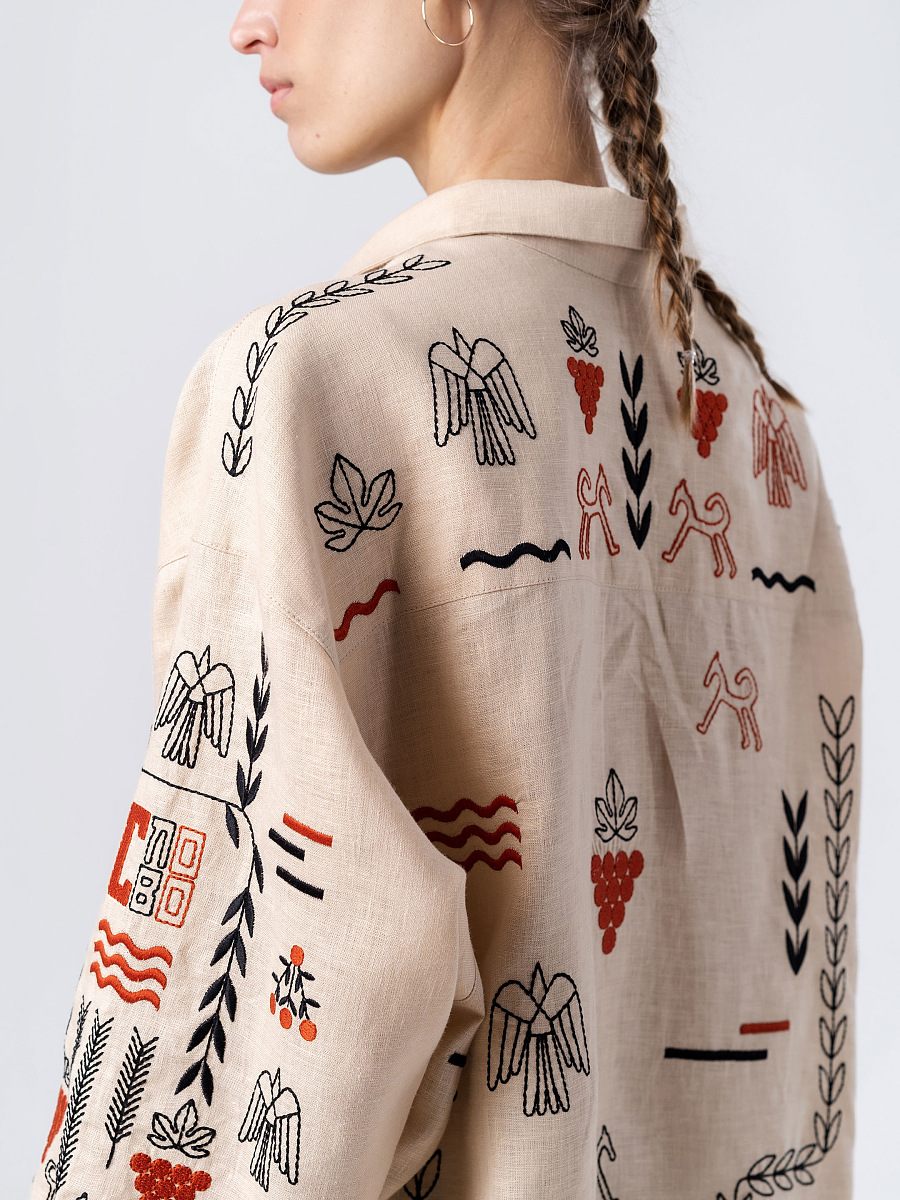 Beige linen embroidered shirt SLOVO [0]