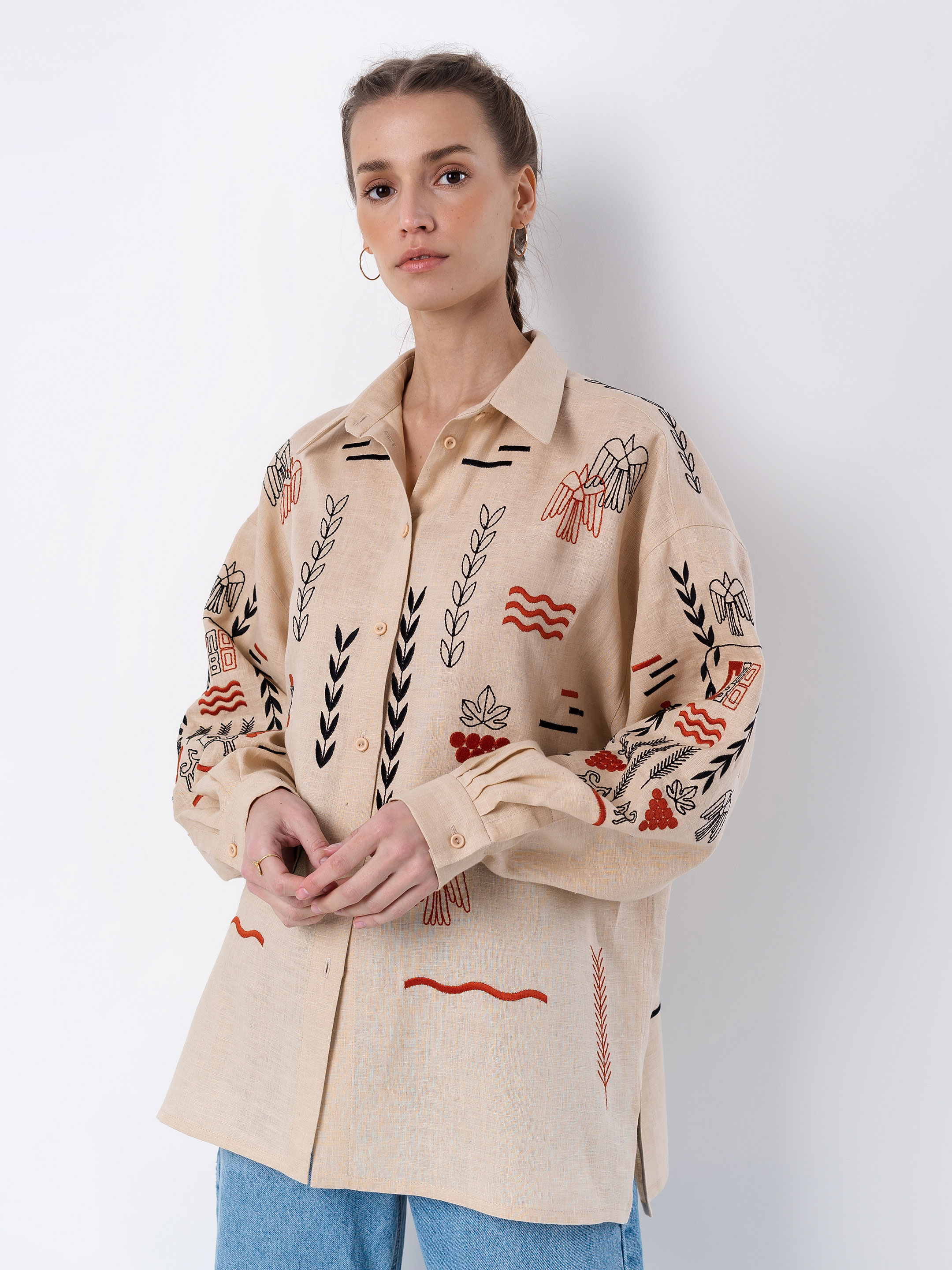 Beige linen embroidered shirt SLOVO - photo 1