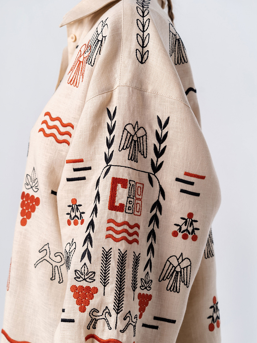 Beige linen embroidered shirt SLOVO [0]